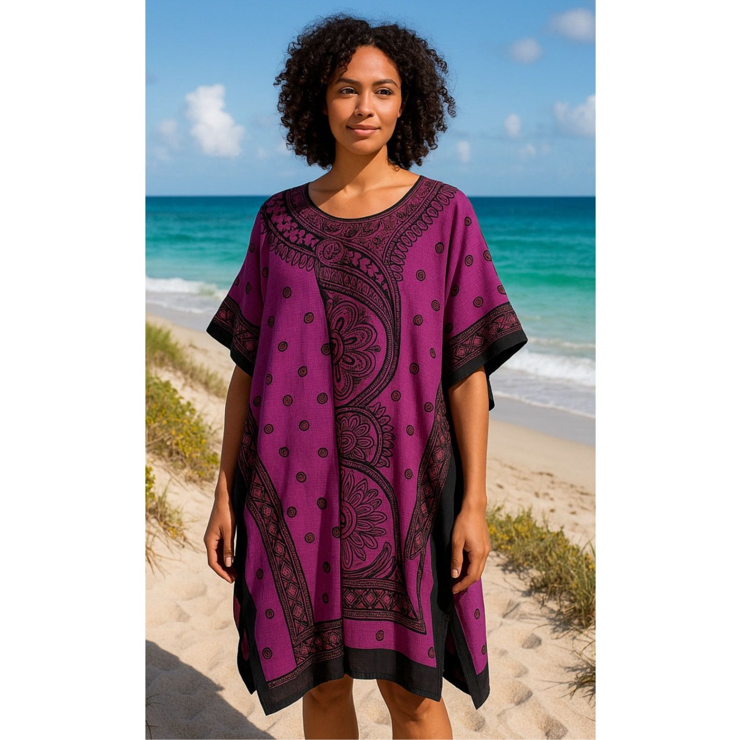 Other Good Times Magenta Kaftan Cover-Up One Size Tunic Dress Size ONE SIZE - 1 Thumbnail