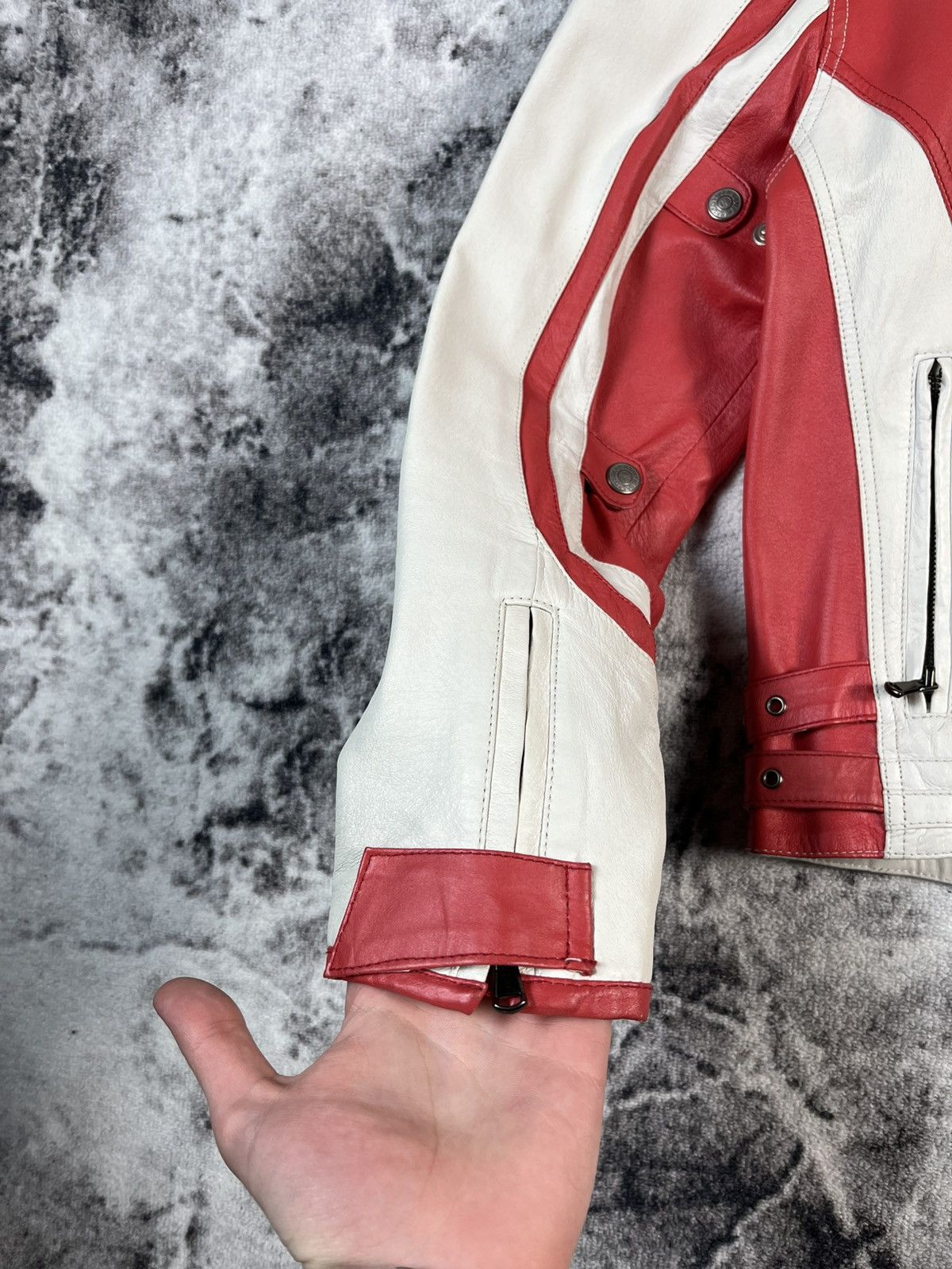 Leather J.J.Scott Leather Racing Jacket Red White Moto L Size US L / EU 52-54 / 3 - 9 Thumbnail