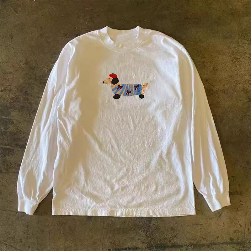Vintage White retro dachshund print long-sleeved T-shirt Size US M / EU 48-50 / 2 - 1 Thumbnail