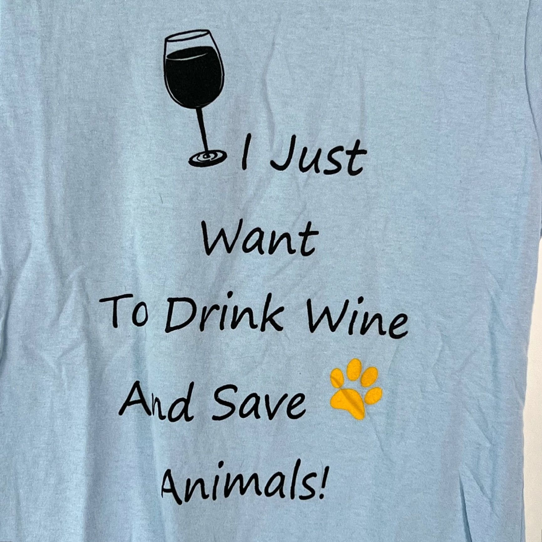 Gildan Vintage Gildan Womens T-Shirt Casual Graphic Tee Animal Save Animals Drink Wine Blue Size M Size M / US 6-8 / IT 42-44 - 3 Thumbnail