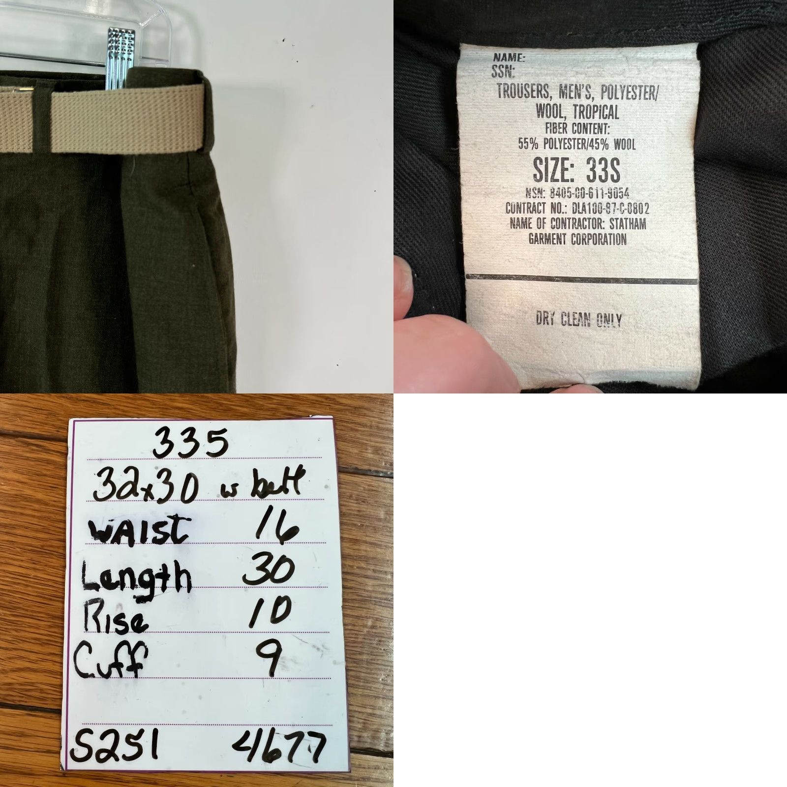 Vintage Mens Flat Front Straight Leg Low Rise Green Belted Trouser Dress Pants Size 33S Size US 32 / EU 48 - 8 Thumbnail