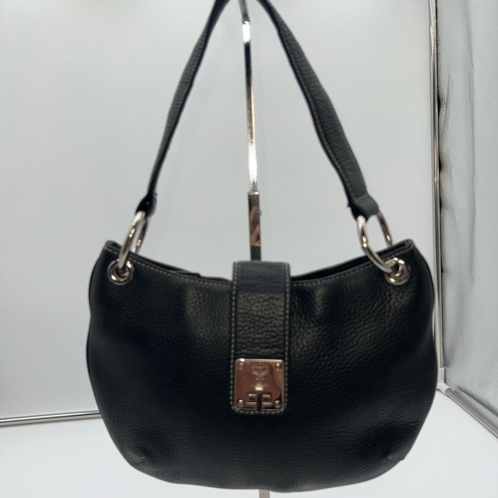 image of MCM Small Black Leather Hobo Bag, Women's