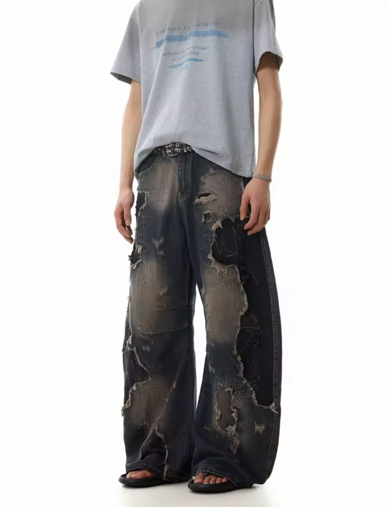 Jean Y2k Custom Damage Baggy Streetwear Jeans Size US 30 / EU 46 - 3 Thumbnail