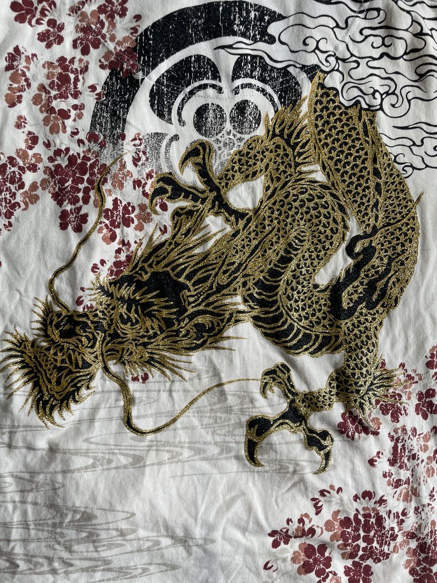 Japanese Brand 2000s Japanese Sukajan Sakura Dragon Short Sleeve Hoodie Size US L / EU 52-54 / 3 - 6 Thumbnail