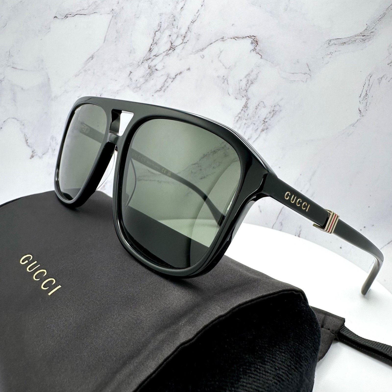Gucci New GUCCI Sunglasses Black Aviator Pilot Gold Logo Metal Size ONE SIZE - 5 Thumbnail