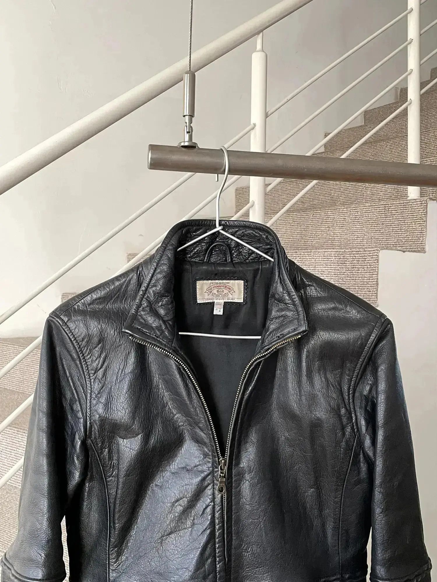 Armani ARMANI Coat Leather Jacket Trench 90s Sport Black E1039 Size M / US 6-8 / IT 42-44 - 2 Thumbnail