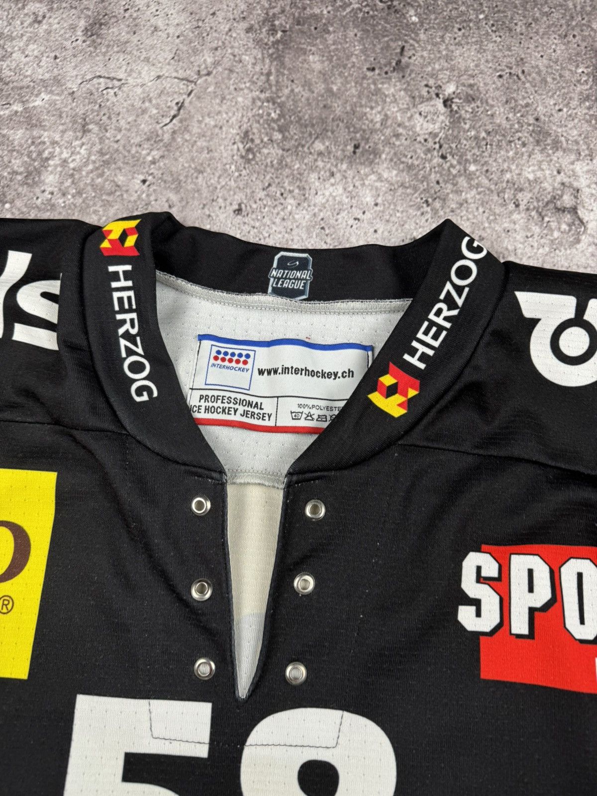 NHL × Nike 🇨🇭 Vintage 90s SC Bern Switzerland Hockey Jersey Peugeot #58 Size US XXL / EU 58 / 5 - 6 Thumbnail