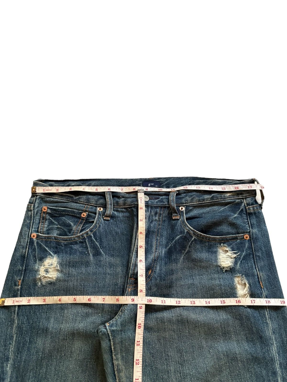 GU Vintage GU Mud Wash Distressed Ripped Loose Jeans Size US 35 - 12 Thumbnail