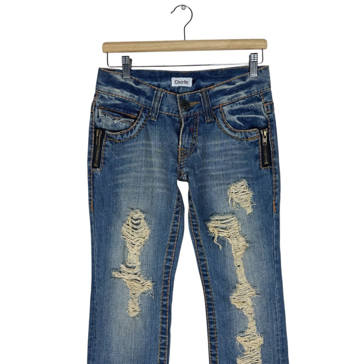 Japanese Brand ☀️CHORTIE DISTRESSED DENIM JEANS FLARE PANT Size 29" - 4 Thumbnail