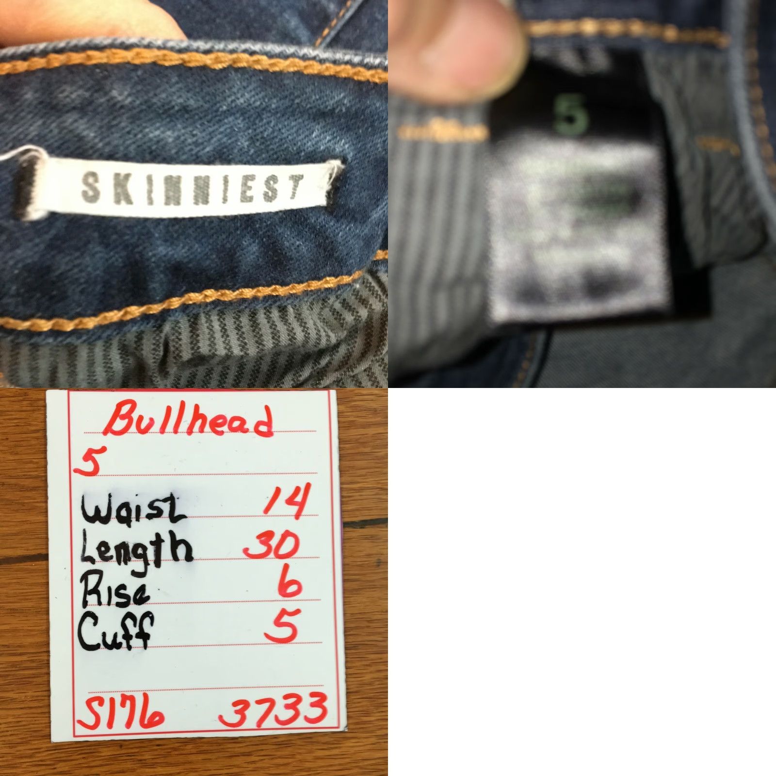 Denime Bullhead Black Jeans Women Skinny 28x30 Size 5 Blue Distressed Denim Button Closure 5-Pocket Womens Size 27" / US 4 / IT 40 - 8 Thumbnail