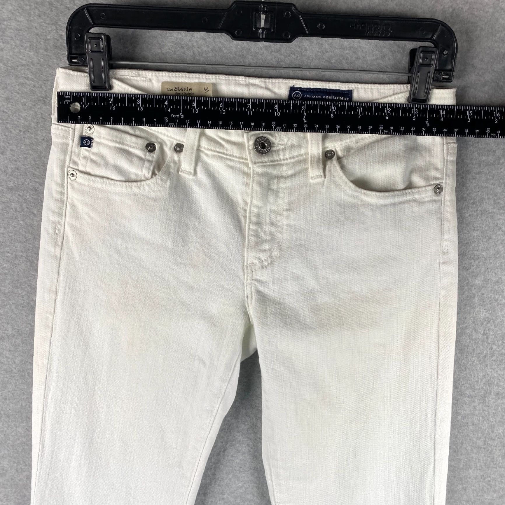 Vintage AG Adriano Goldschmied Jeans Womens 27 Slim Straight White 31 Inseam 5-Pocket Distressed Logo Belt Loops Modern USA Jeans Women Slim 90s? Size 27" / US 4 / IT 40 - 4 Thumbnail
