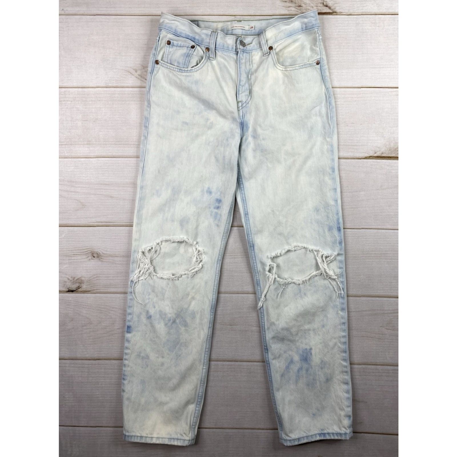 Levi's Levi's Low Pro Straight Jeans Womens 28 Light Acid Wash Distressed Denim Blue 100% Cotton Regular Rise Inseam 29.5 in Boys? Size 29" - 2 Thumbnail