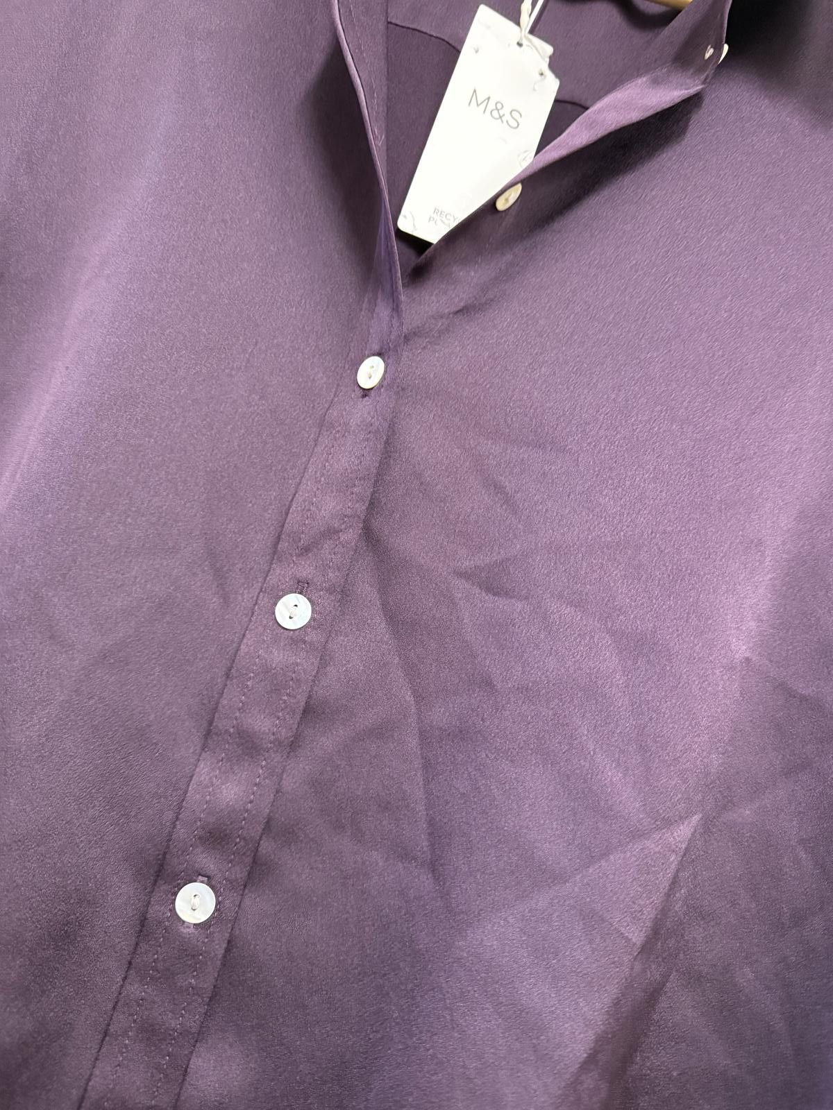 M.E. Sport M&S Purple Satin Button-Up Shirt Size 14 Regular Size L / US 10 / IT 46 - 3 Thumbnail