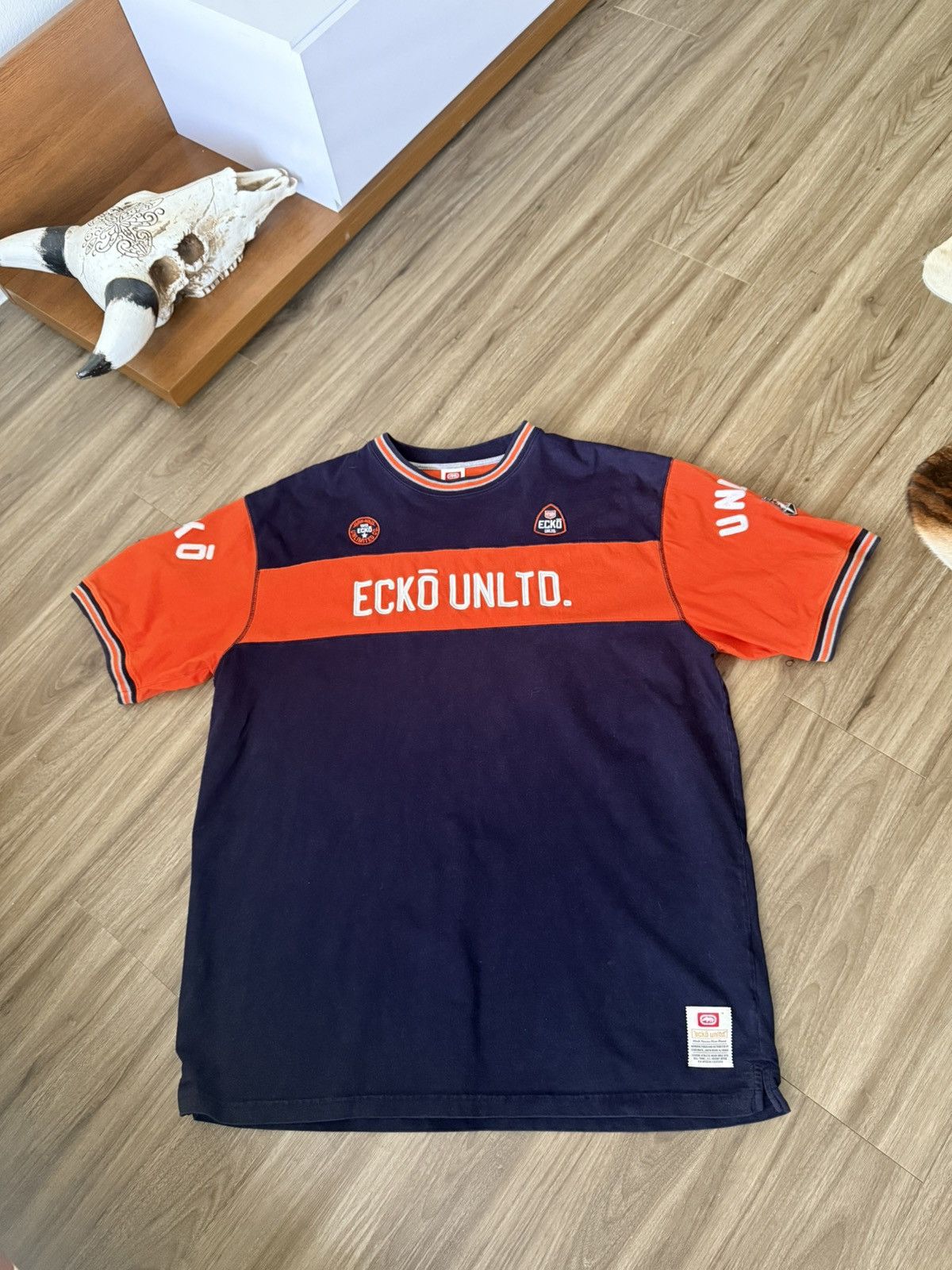 Ecko Unltd. Vintage Y2K Ecko Unltd Unlimited Knit Shirt 2XL Blue Orange Size US XXL / EU 58 / 5 - 1 Thumbnail