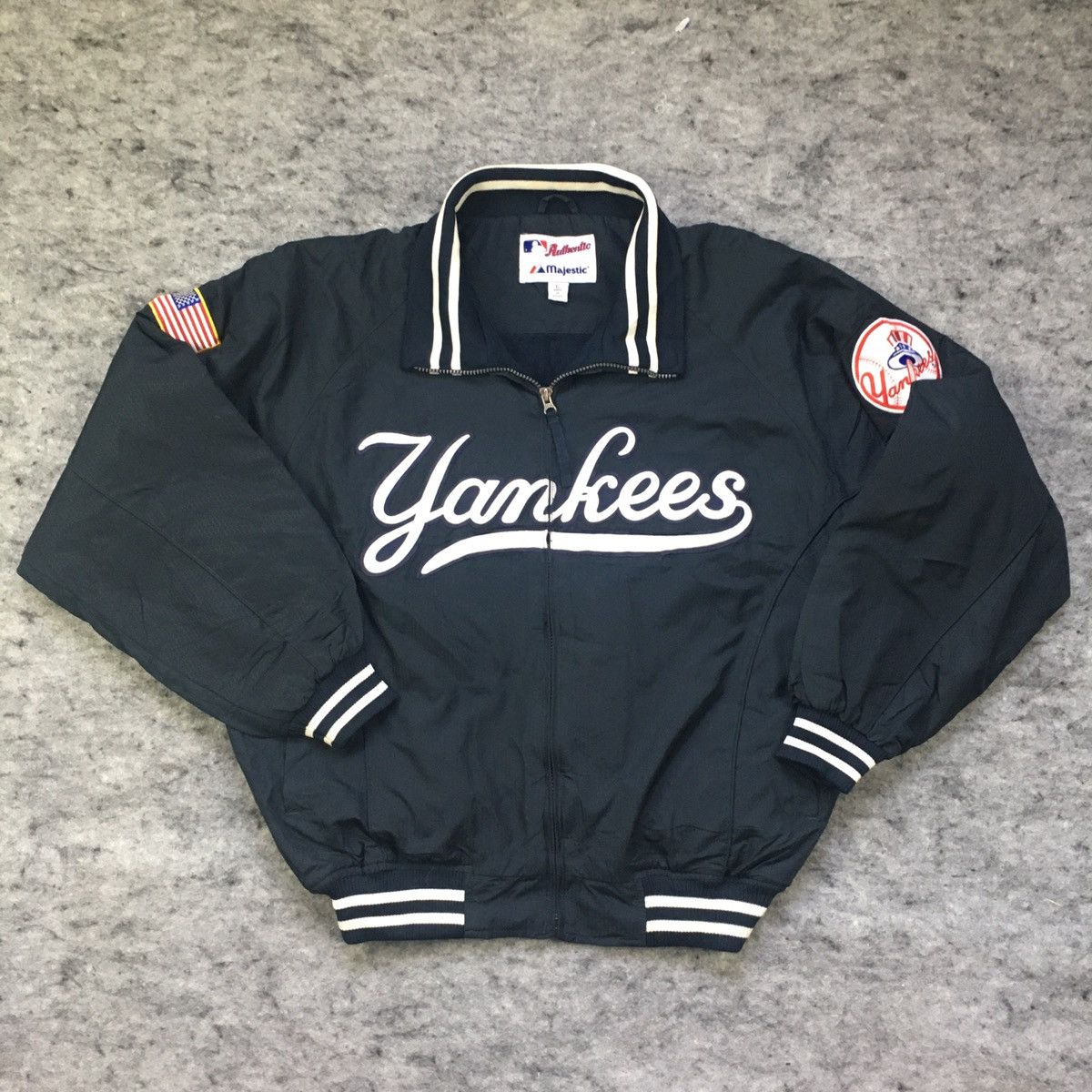 image of Majestic Yankees Vintage Jacket in Blue, Men's (Size Large)