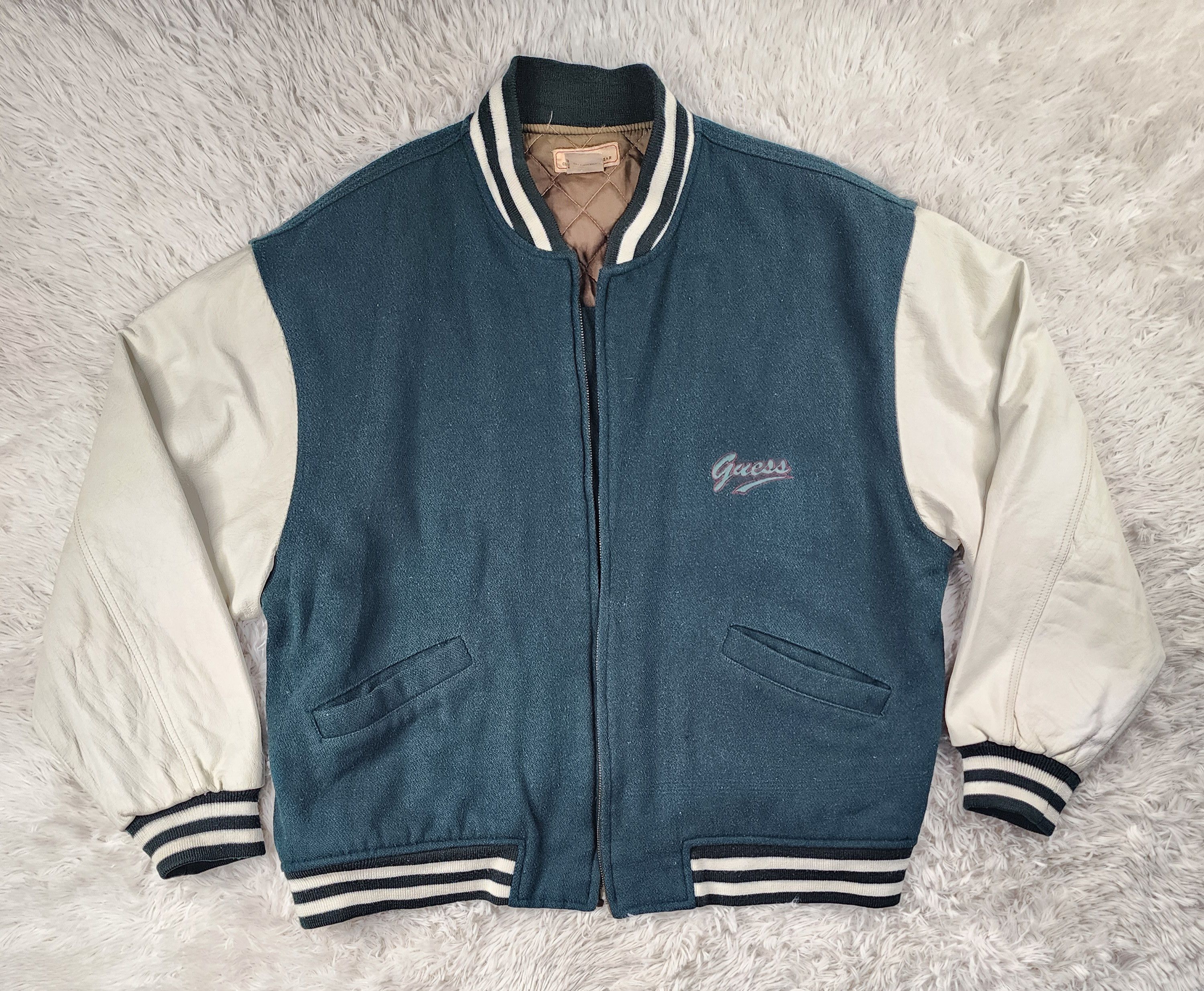 Guess Vintage Guess classic sportwear wool/leather varsity jacket Size US XL / EU 56 / 4 - 1 Thumbnail