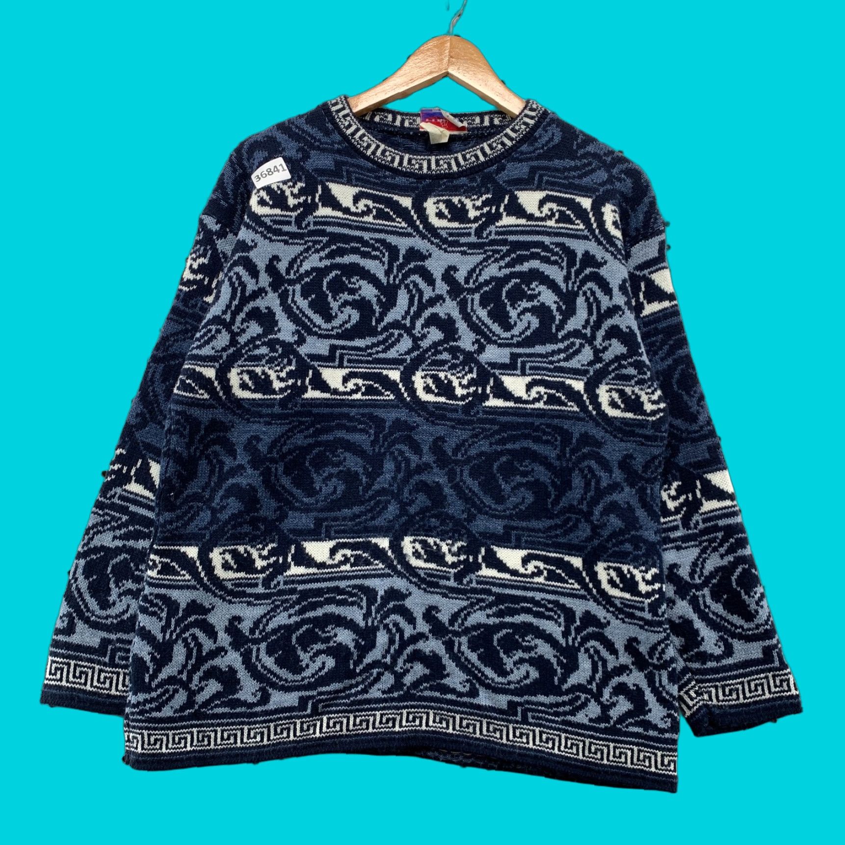 Vintage VINTAGE JJ Poole Knit Sweater Mens Medium Blue Paisley Acrylic Pullover USA Size US M / EU 48-50 / 2 - 1 Thumbnail