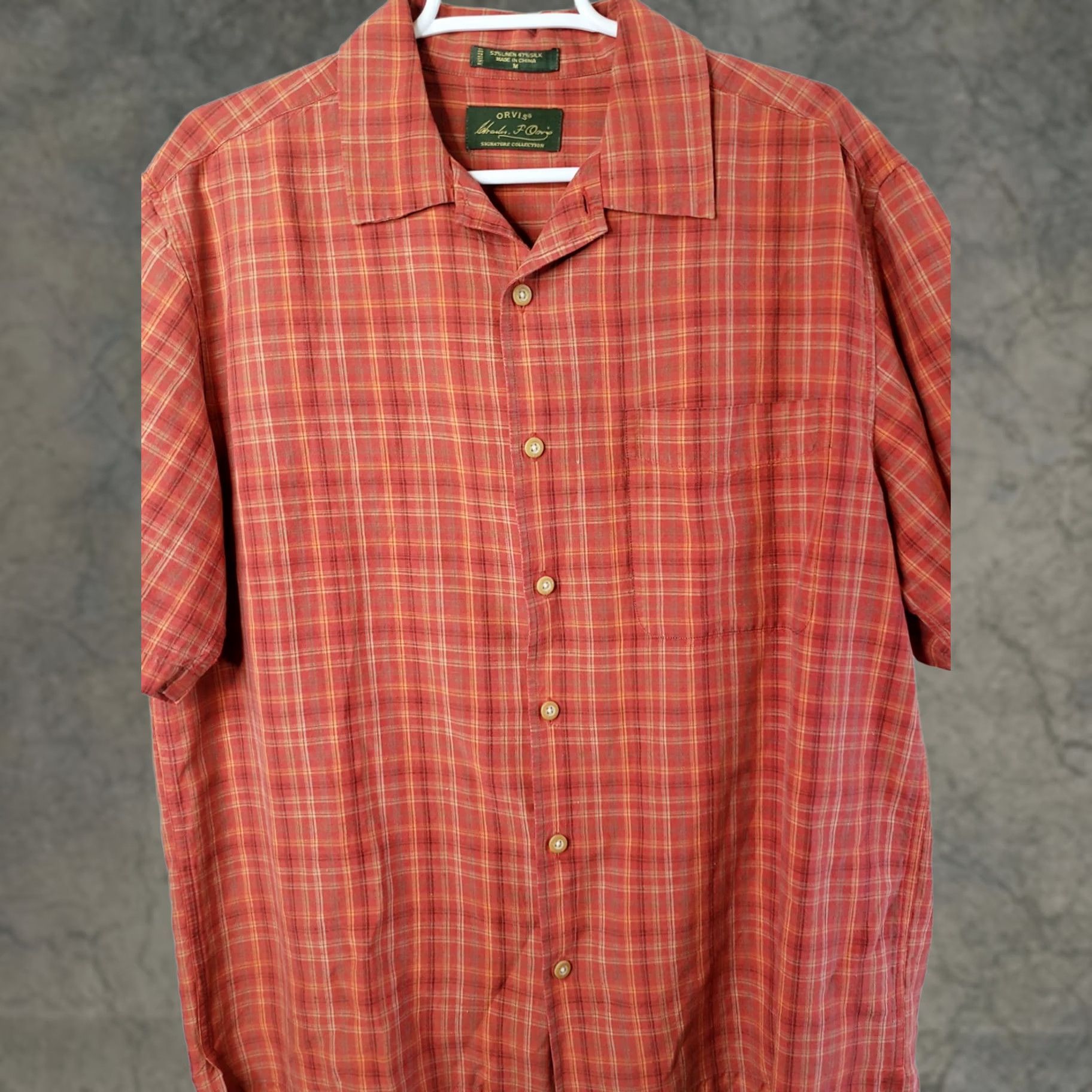 Orvis Orvis Signature Collection Shirt M Orange Plaid Silk Linen Button-Down Short Sleeve Mens Size US M / EU 48-50 / 2 - 1 Thumbnail