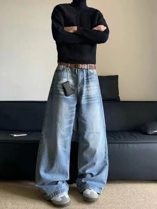 Jean VIntage RETRO 90s Wide denim jeans Size US 34 / EU 50 - 1 Thumbnail