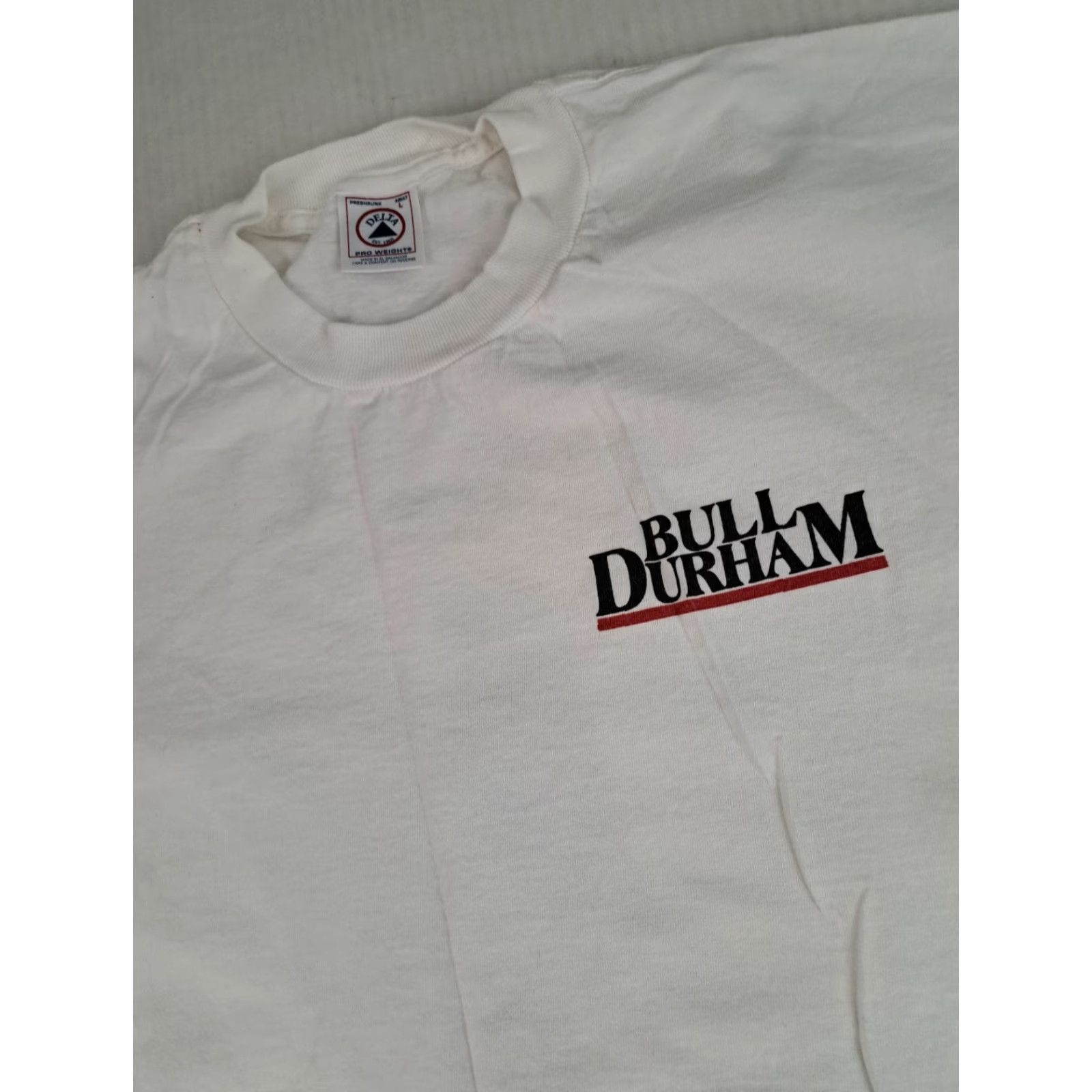 Delta VINTAGE Bull Durham Bulldogger Bull Wrestler T-Shirt Delta Large White Cotton Crew Neck Short Sleeve Men Rodeo 1990s Canvas Logo Size US L / EU 52-54 / 3 - 3 Thumbnail