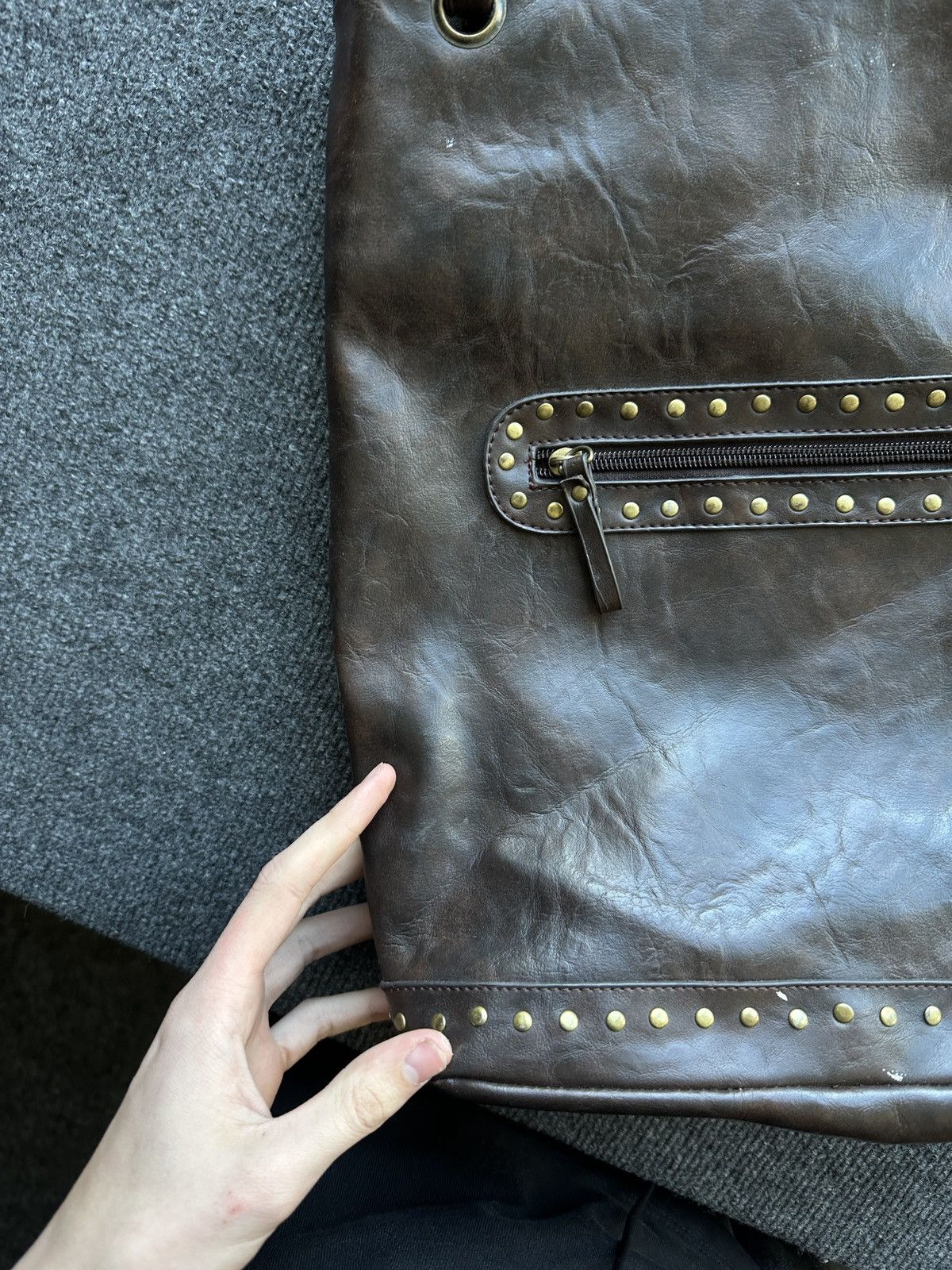Other 🚨Y2K AVANT-GARDE🚨 LEATHER ZIP Japan style hand bag 90s Size ONE SIZE - 2 Thumbnail