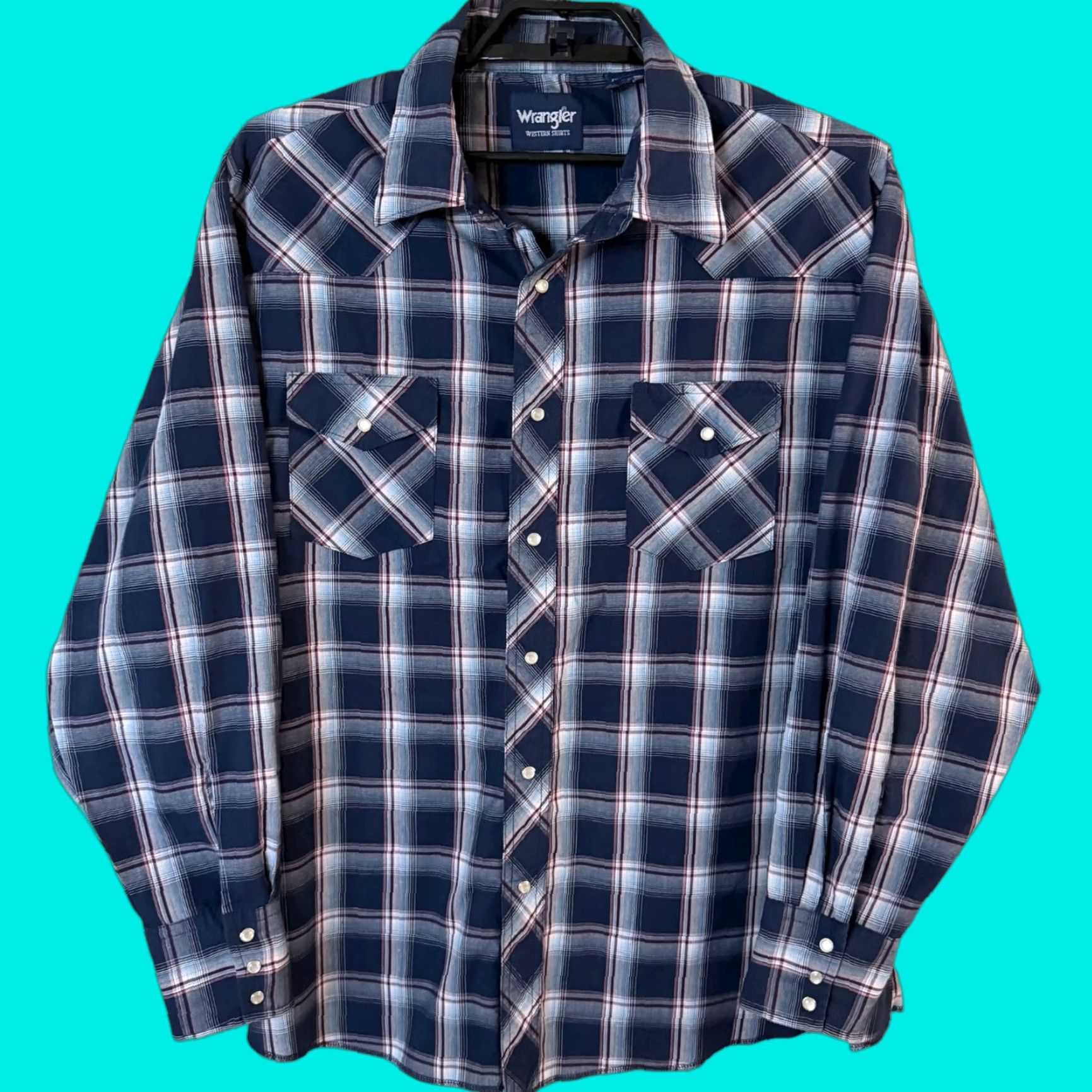 Wrangler VINTAGE Wrangler Plaid Pearl-Snap Western Shirt Blue Men's XXL Button-Up Long-Sleeve Size US XXL / EU 58 / 5 - 1 Thumbnail