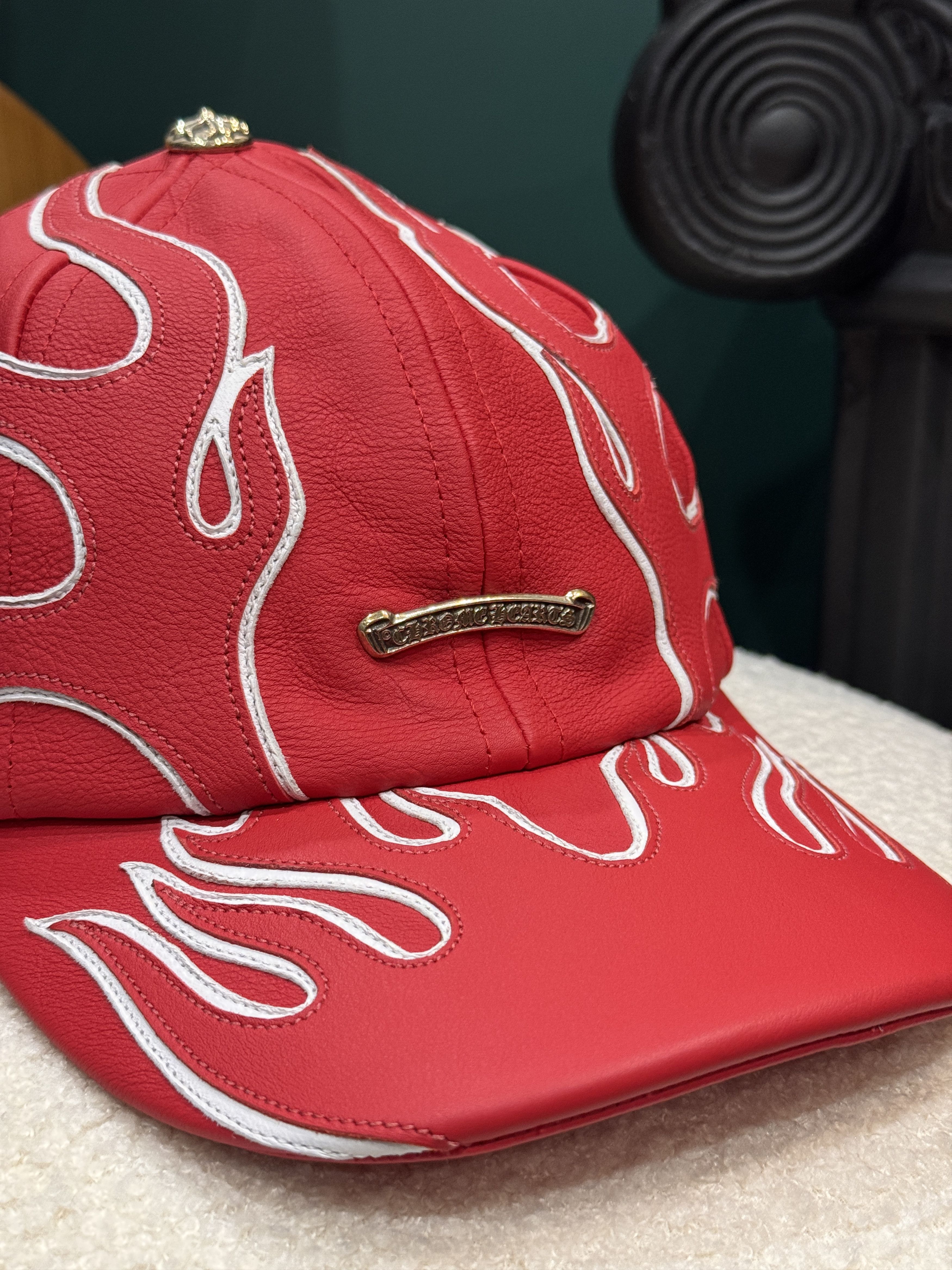 Chrome Hearts Chrome Hearts Red Leather 6 Panel Hat Size ONE SIZE - 1 Thumbnail