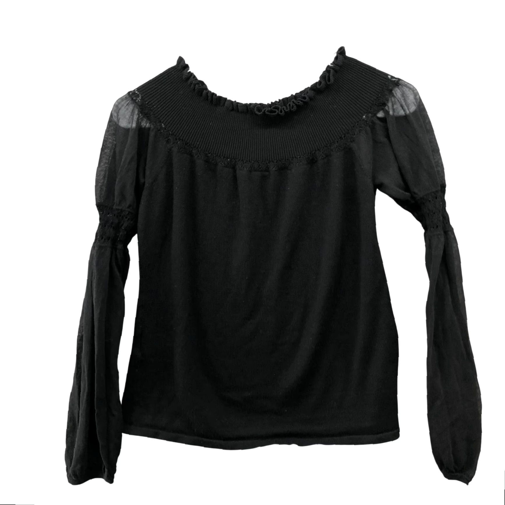 Elie Tahari Elie Tahari Merino Wool Sweater Women M Black Pullover Knit Long Sleeve Off-Shoulder Cinch Bubble Sleeves Womens Size M / US 6-8 / IT 42-44 - 2 Thumbnail