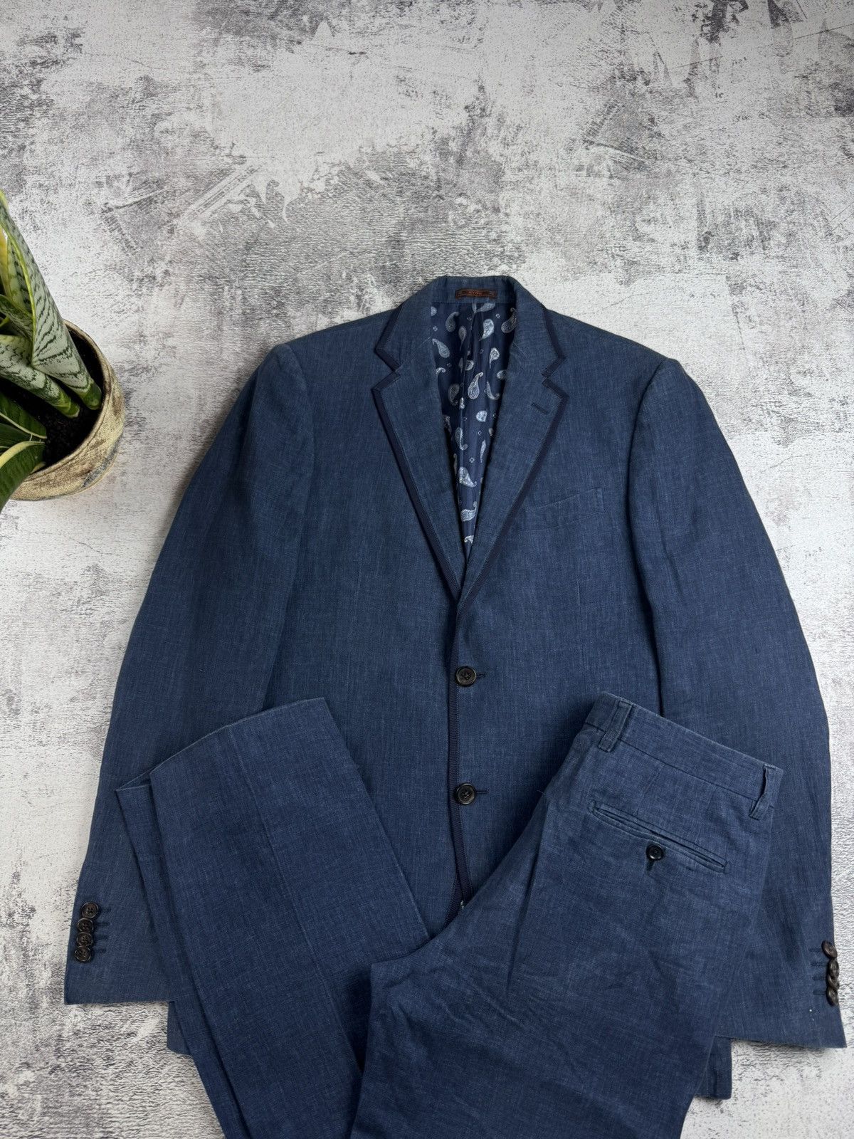 Etro Etro Milano 100% Linen 48R Size Classic Blue Men’s Blazer Jacket Trousers Suit Size 48R - 6 Thumbnail
