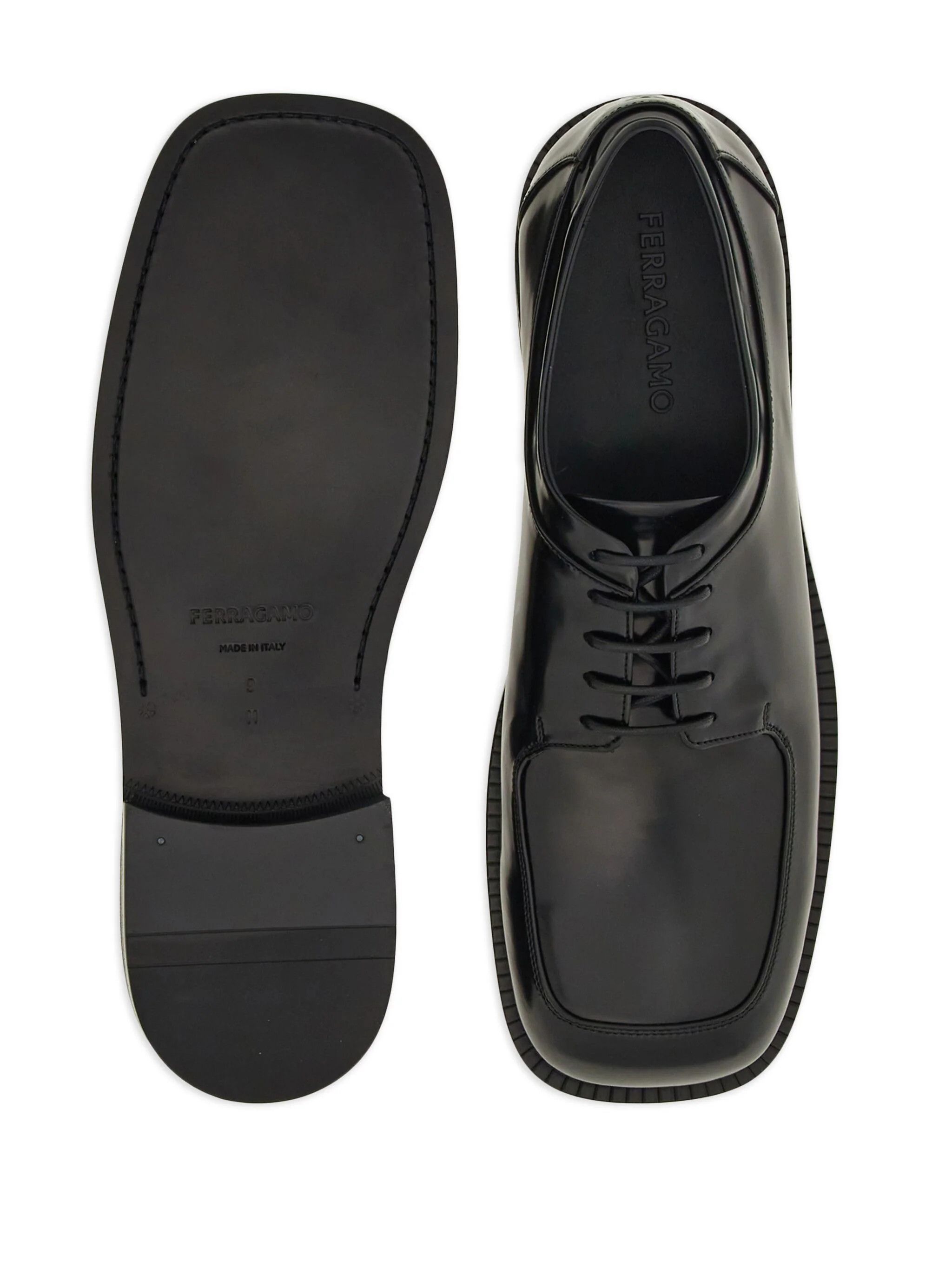 Salvatore Ferragamo o1s1rm0924 Square Toe Derby Shoes in Black Size US 8 / EU 41 - 4 Thumbnail