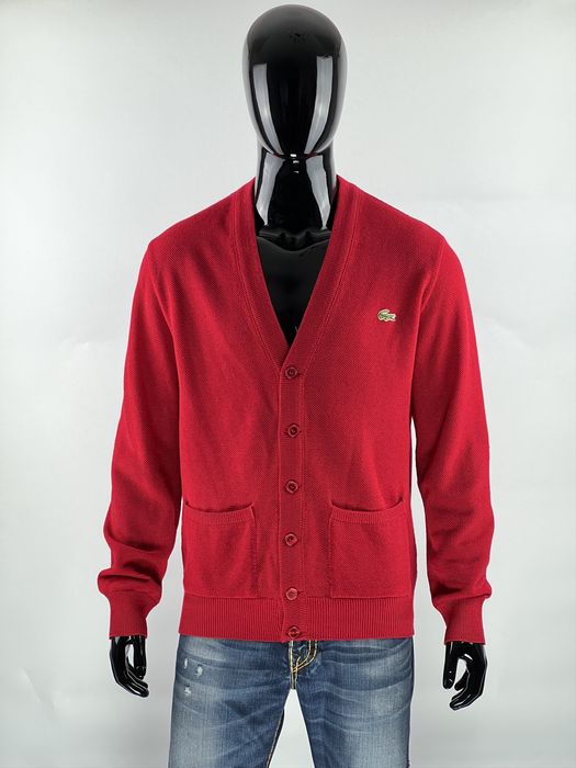 Vintage VTG Chemise Lacoste Men's Red Wool Cardigan Size 4 M/L