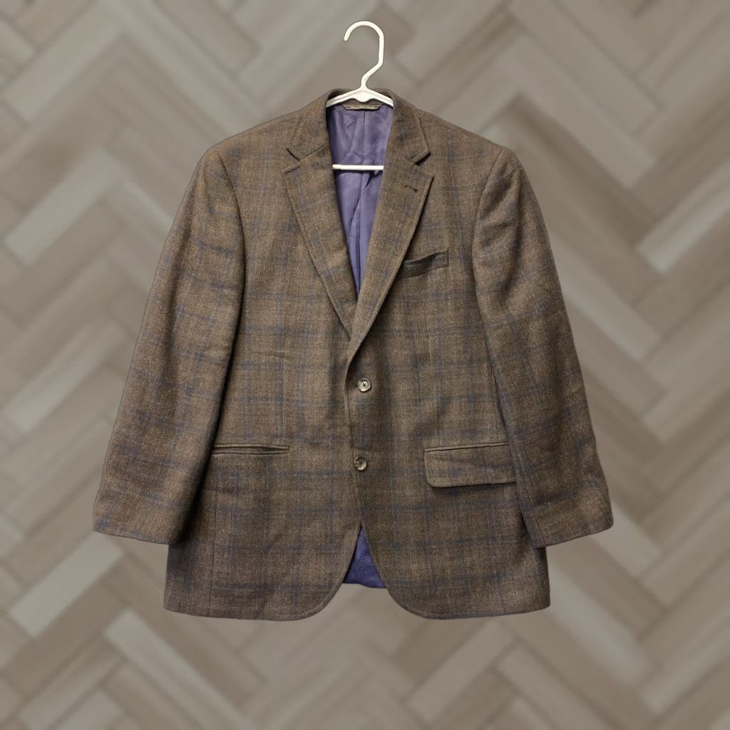 Jack Victor JACK VICTOR Sport Coat Brown Plaid Wool Unconstructed Regular Length Notch Lapel Slim Fit 40 S Men Jacket Coat/Outwear Size US XXS / EU 40 - 1 Thumbnail