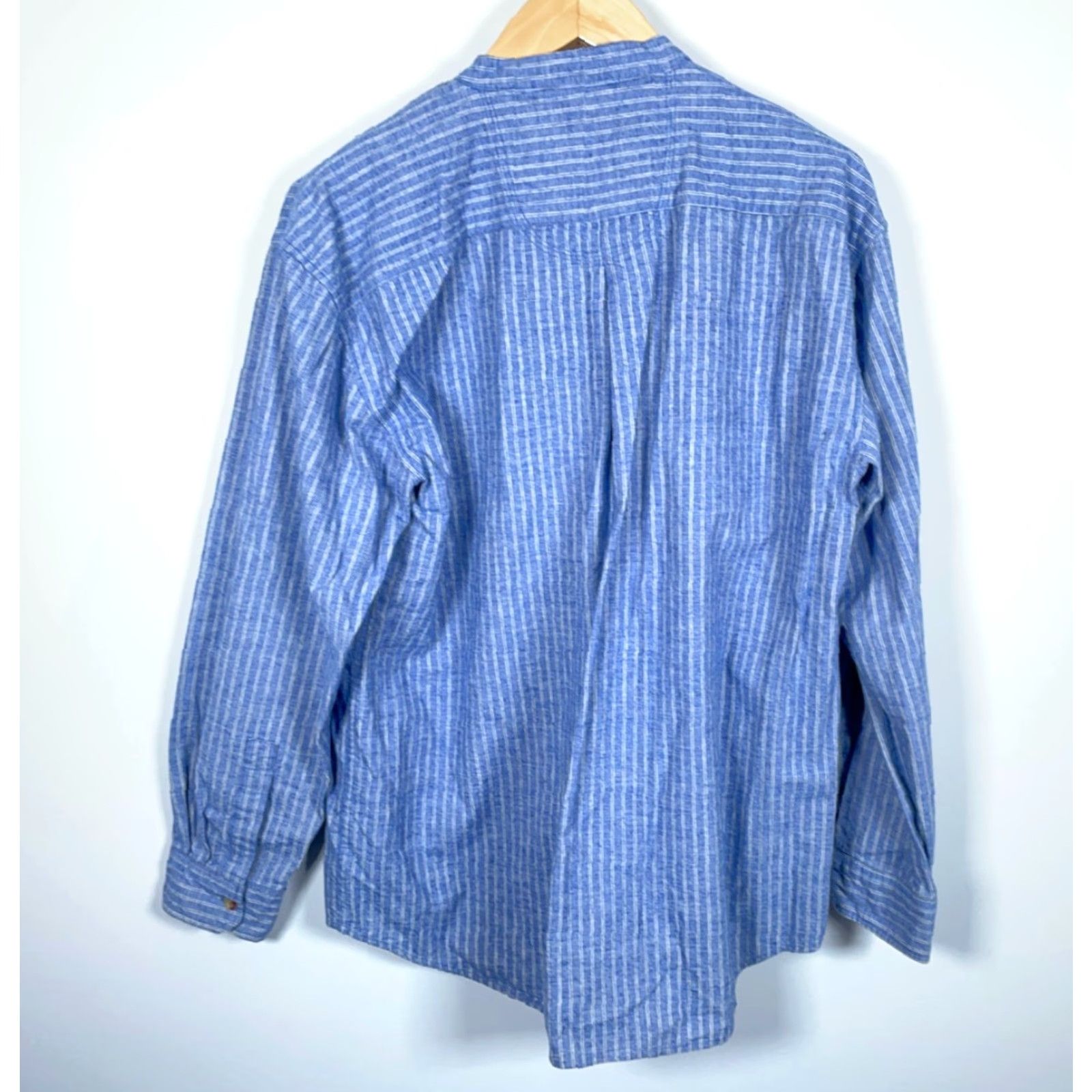 Lee Lee Valley Ireland Grandfather Shirt Men's L Blue Stripe Cotton Band Collar Shirt Size US L / EU 52-54 / 3 - 2 Thumbnail
