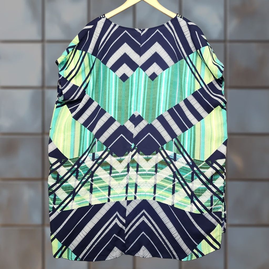 Vintage Ava Viv Blouse Geometric Print Blue Green 3X Plus Size Tunic Top Womens Size XXL / US 16-18 / IT 52-54 - 1 Thumbnail