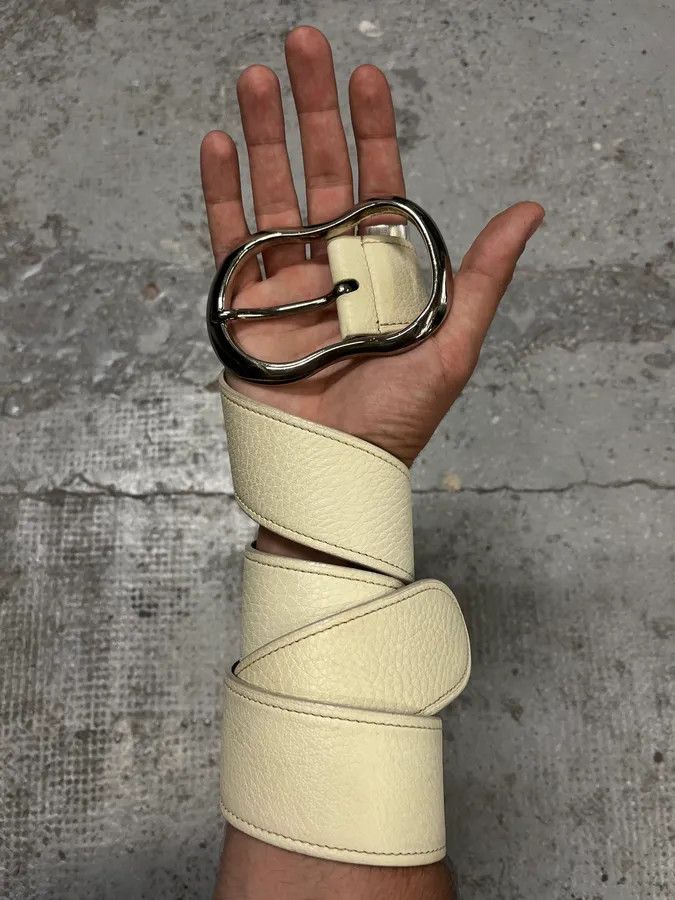 2000s Prada White Leather Signature Buckle Belt