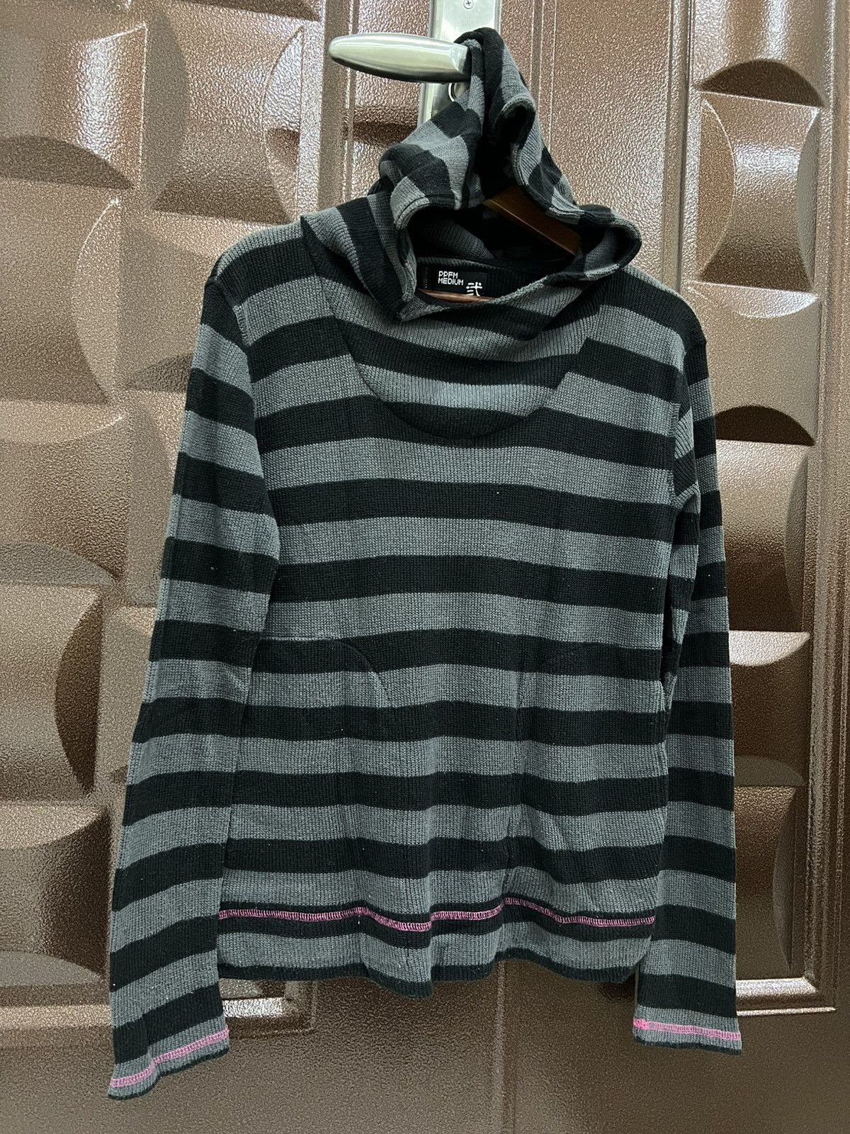 Japanese Brand PPFM Medium Over Striped Mall Goth Sweater with Hood Size US M / EU 48-50 / 2 - 3 Thumbnail