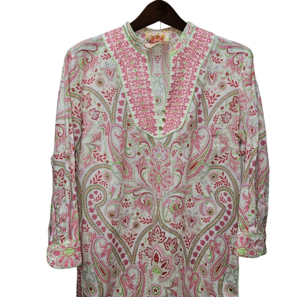 Robert Graham Robert Graham Women 3/4 Paisley Side Slit V-neck Blouse Top Size L / US 10 / IT 46 - 3 Thumbnail