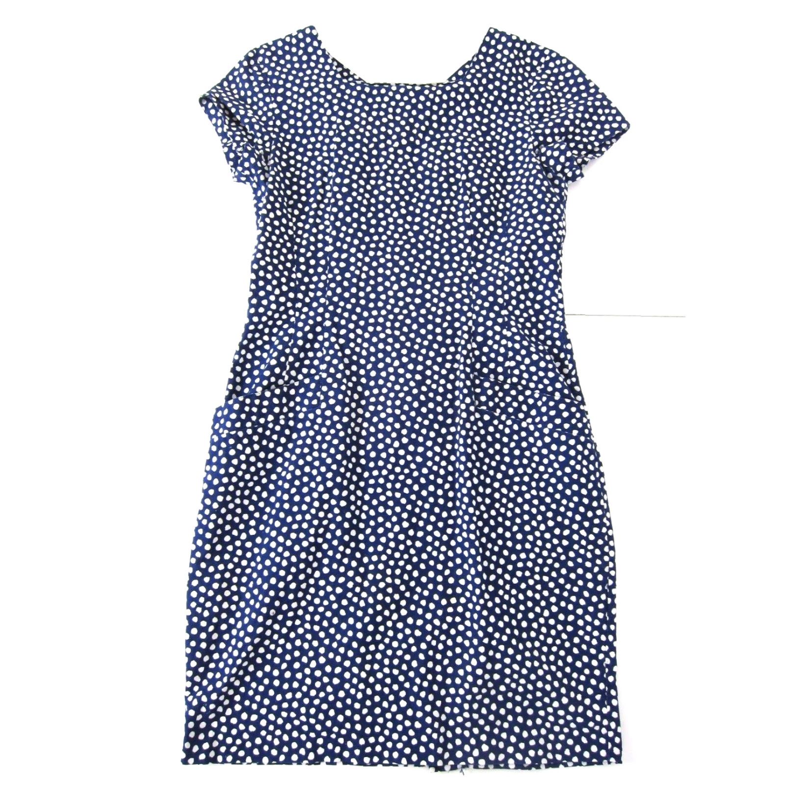 Vintage Vtg Vintage Blue Cotton Blue White Polka Dot Pocket Short Sleeve Smock Dress L Size 36" / US 14 / IT 50 - 2 Thumbnail