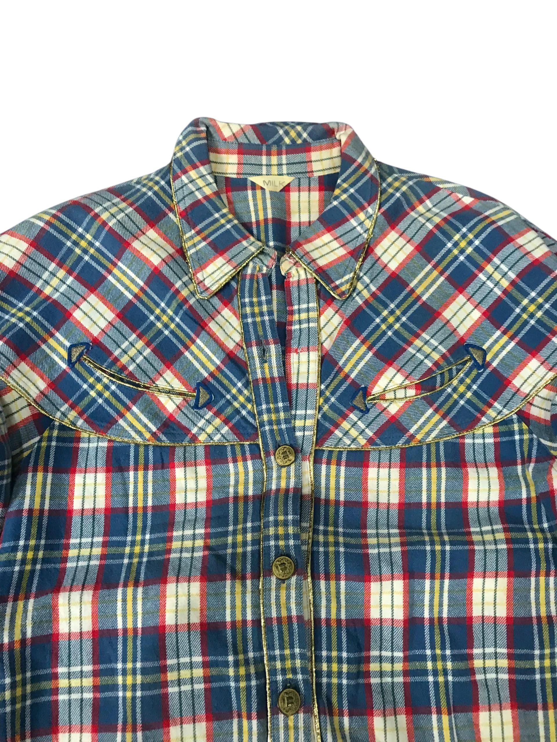 Japanese Brand Vintage 90s MILK BOY Japan Hybrid Flannel Shirt Size US S / EU 44-46 / 1 - 8 Thumbnail