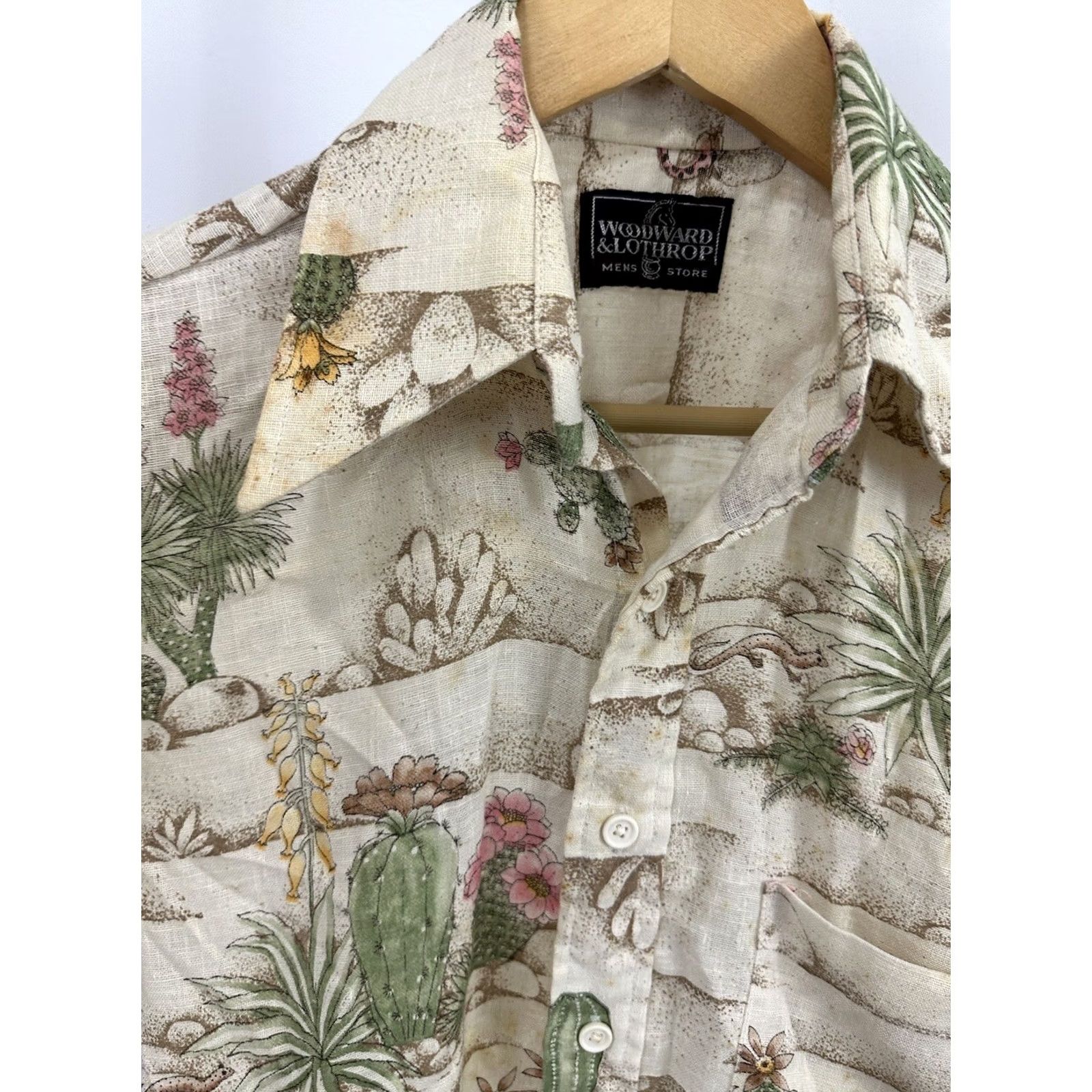 Vintage VTG 70s Soodward & Lothrop Men's Desert Flower AOP Button-Up Shirt S Beige Short Sleeve? Size US S / EU 44-46 / 1 - 4 Thumbnail