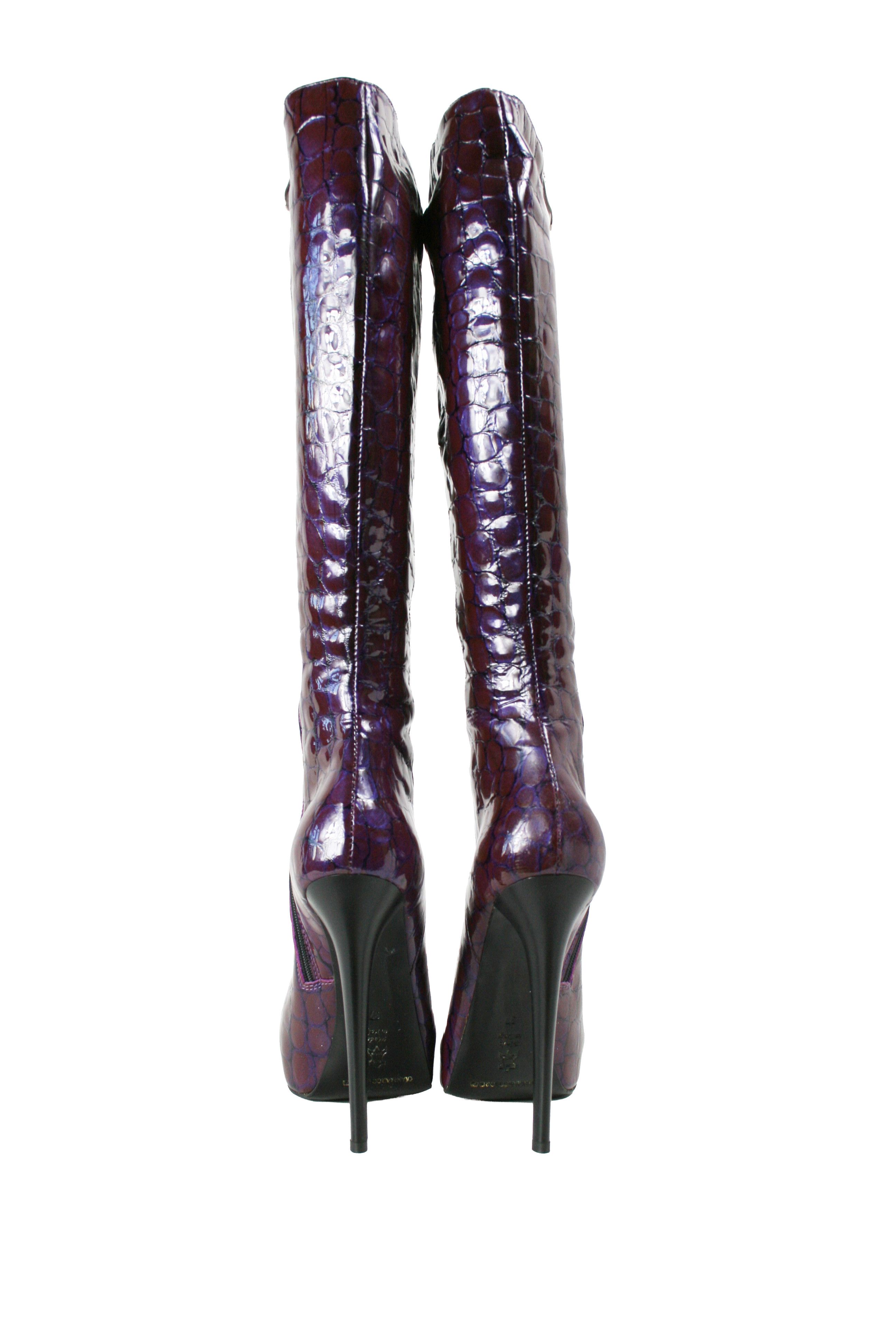 Other Gianmarco Lorenzi Y2K Sexy "Croco Print" Patent Knee Boots Size US 7 / IT 37 - 9 Thumbnail
