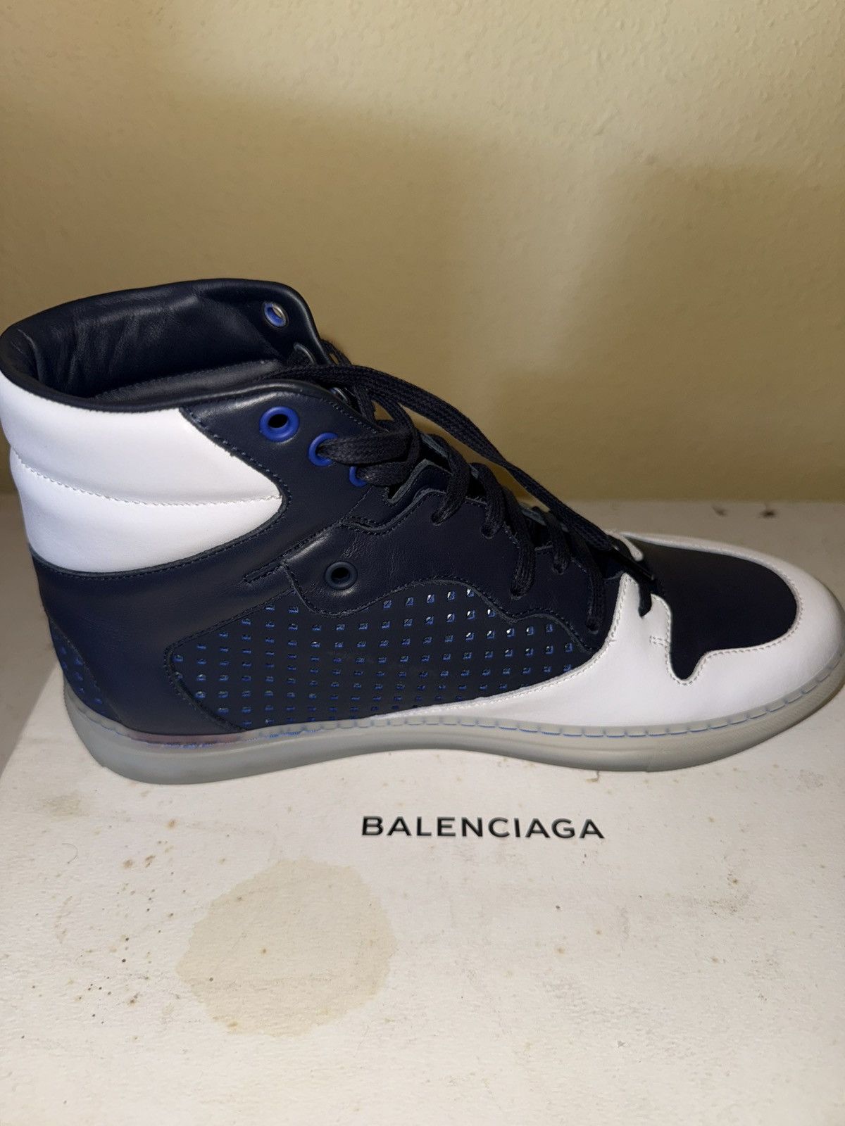 Balenciaga Balenciaga Leather High-Top Trainers Blue/White Size US 9 / EU 42 - 4 Thumbnail