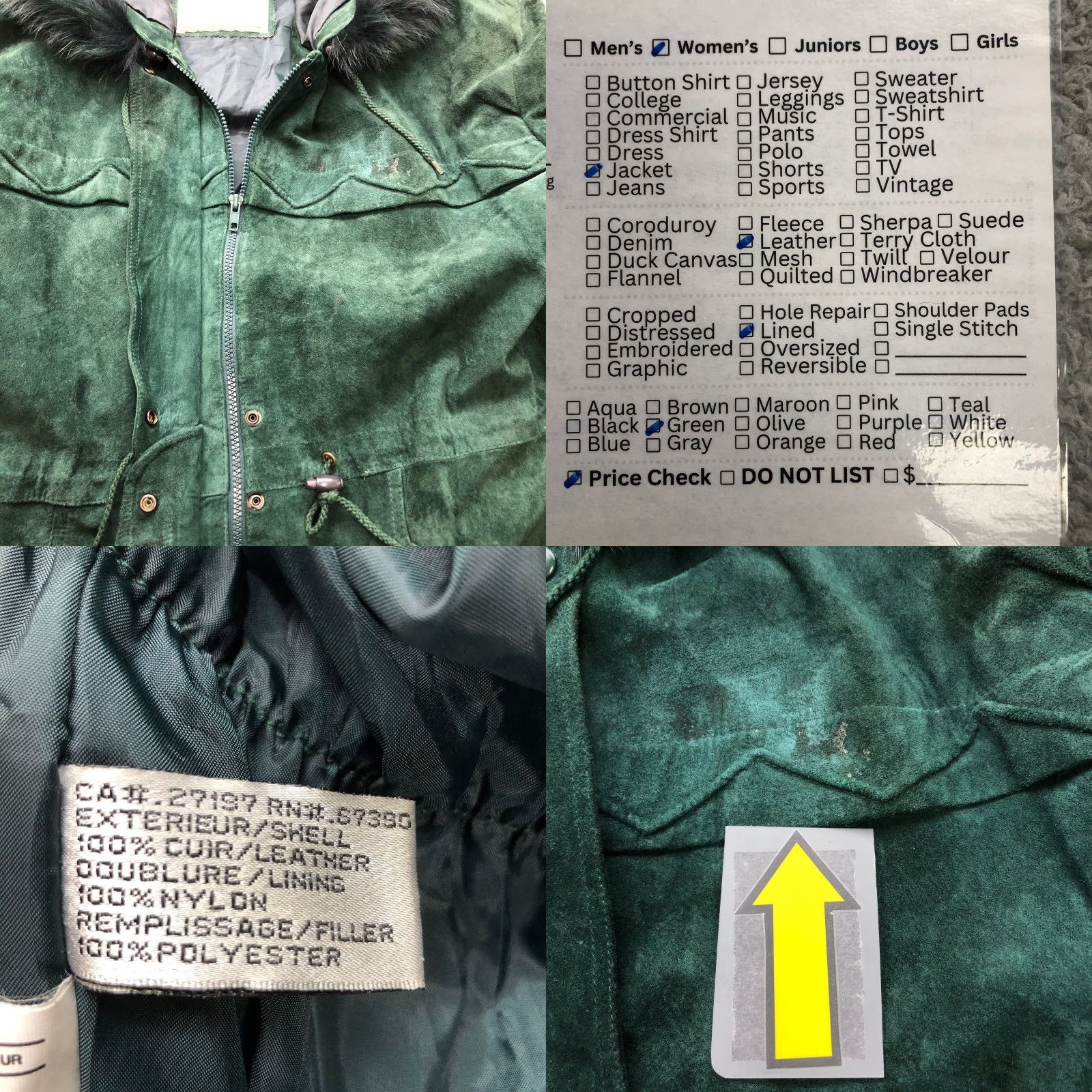 Vintage VINTAGE ADA Suede Leather Parka Coat Womens Medium M Long Sleeve Fur Trim Green Jacket/Coat Quietly Size M / US 6-8 / IT 42-44 - 8 Thumbnail