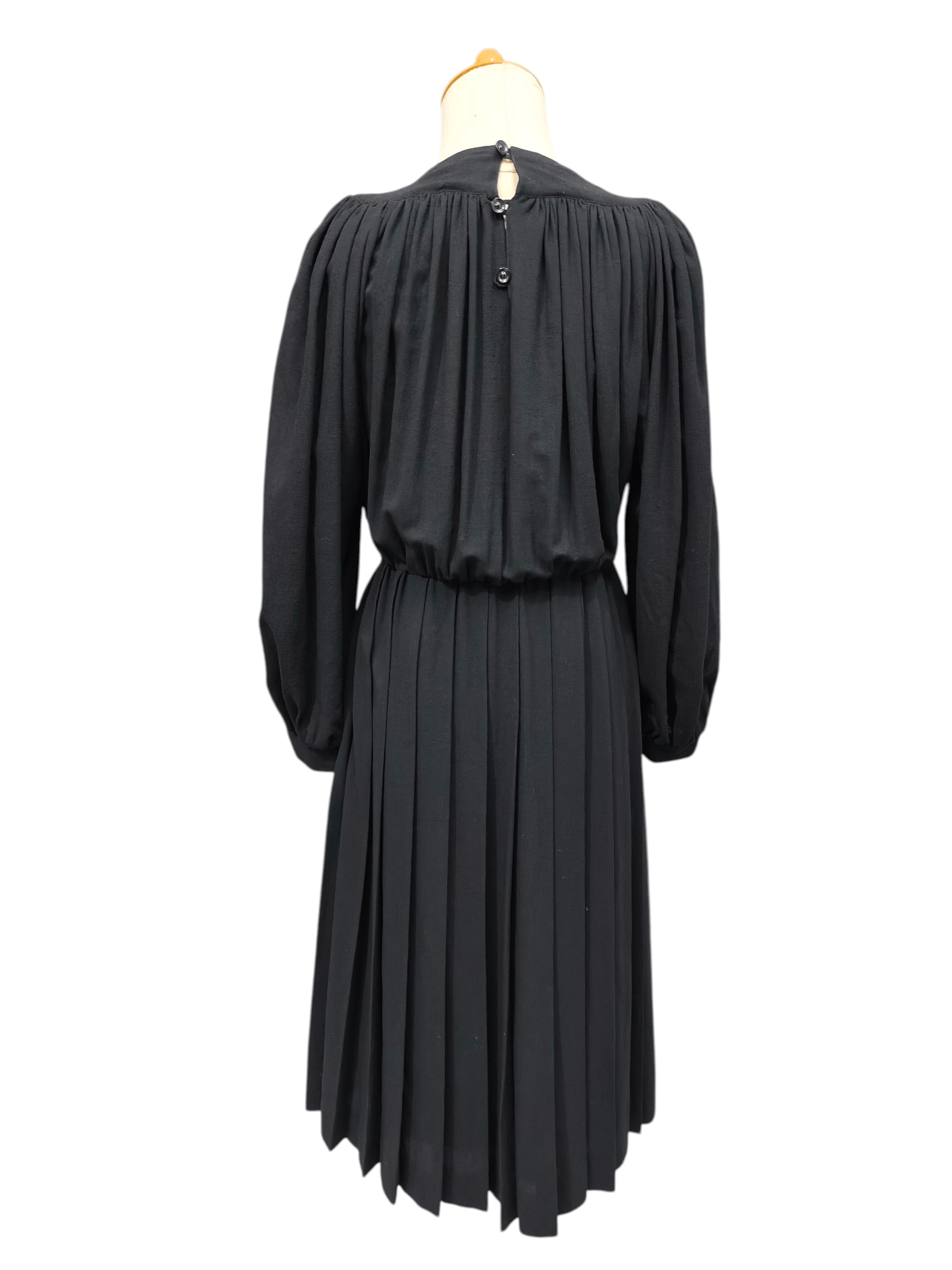 Yves Saint Laurent 80s YSL- Pleated Gathered Yoke Diffusion Femmes Wool Dress Size M / US 6-8 / IT 42-44 - 4 Thumbnail