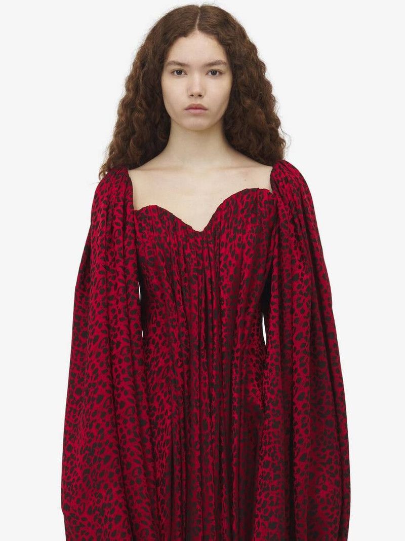 Alexander McQueen o1srvl11e0326 Leopard Jacquard Single-Sleeve Dress Size S / US 4 / IT 40 - 6 Thumbnail
