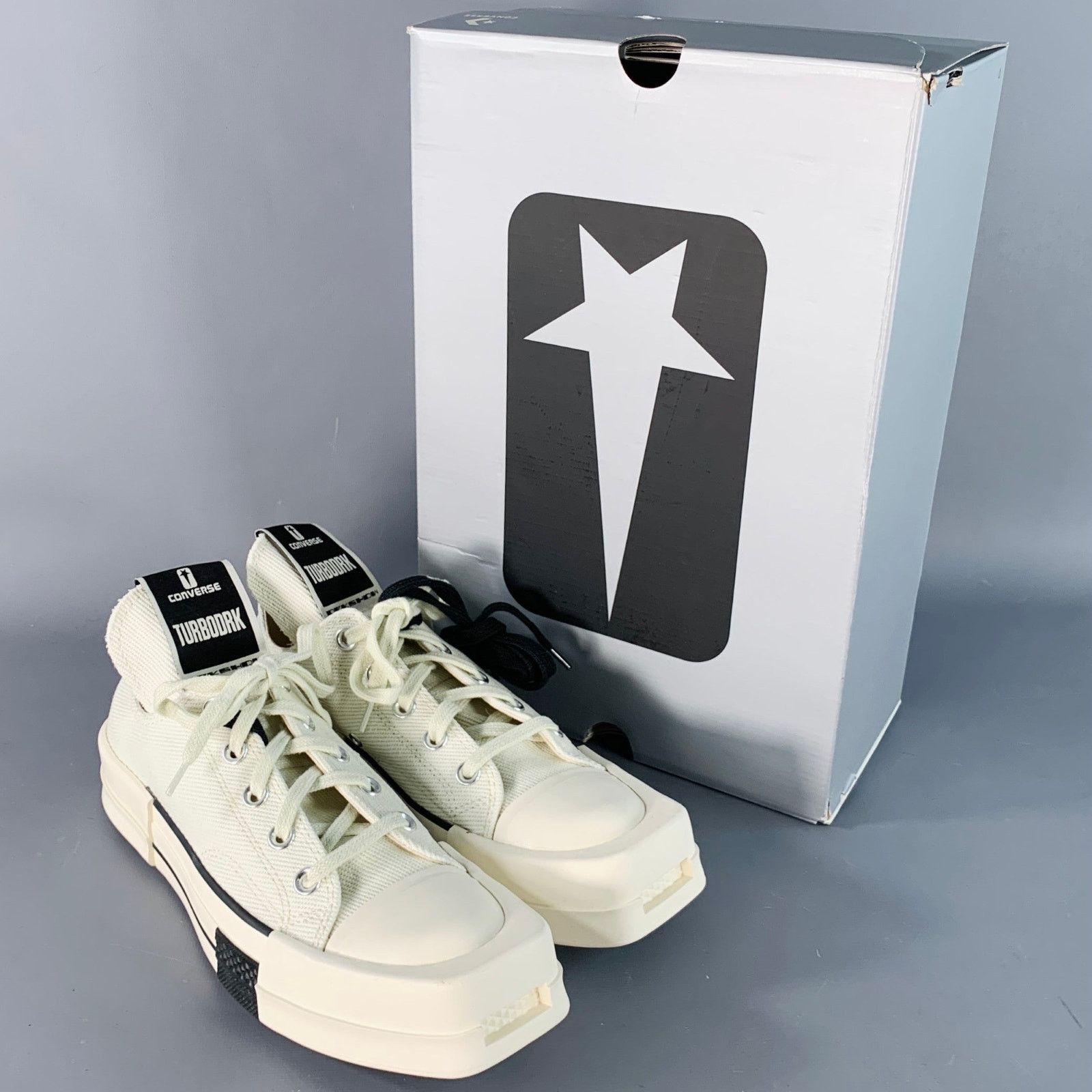 Rick Owens Drkshdw 8 TURBODRK Ivory White Canvas Square Toe Lace-Up Sneakers Size US 8 / IT 38 - 10 Thumbnail