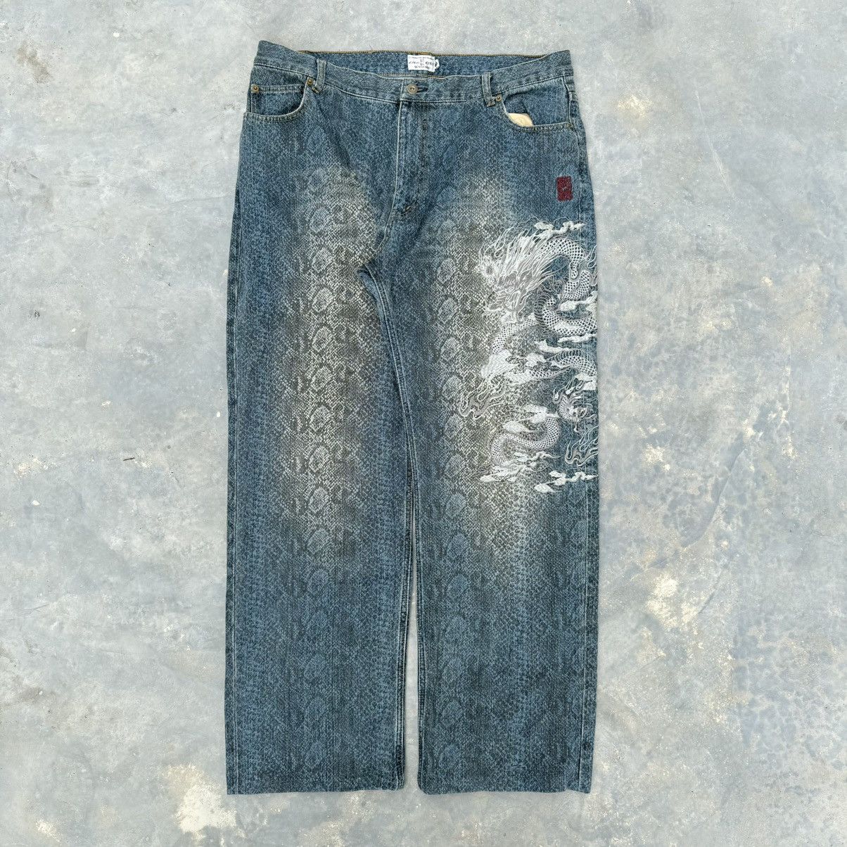 Karakuri Tamashii Karakuri Embroidered Dragon Python Skin Pattern Jeans Size US 38 / EU 54 - 1 Thumbnail