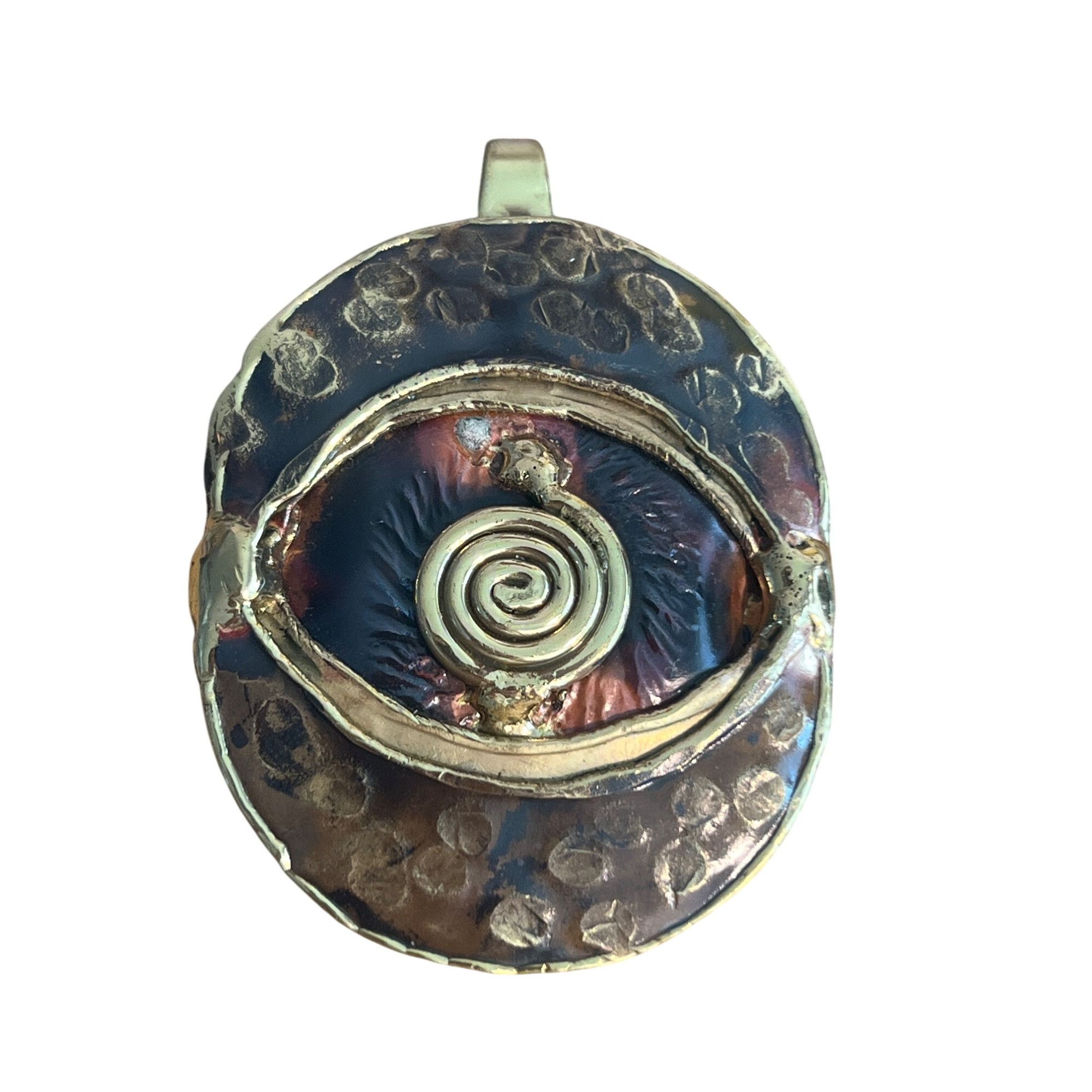 Vintage Vintage Modernist Mixed Metals Eye Pendant Gold Tone Texture Size ONE SIZE - 1 Thumbnail