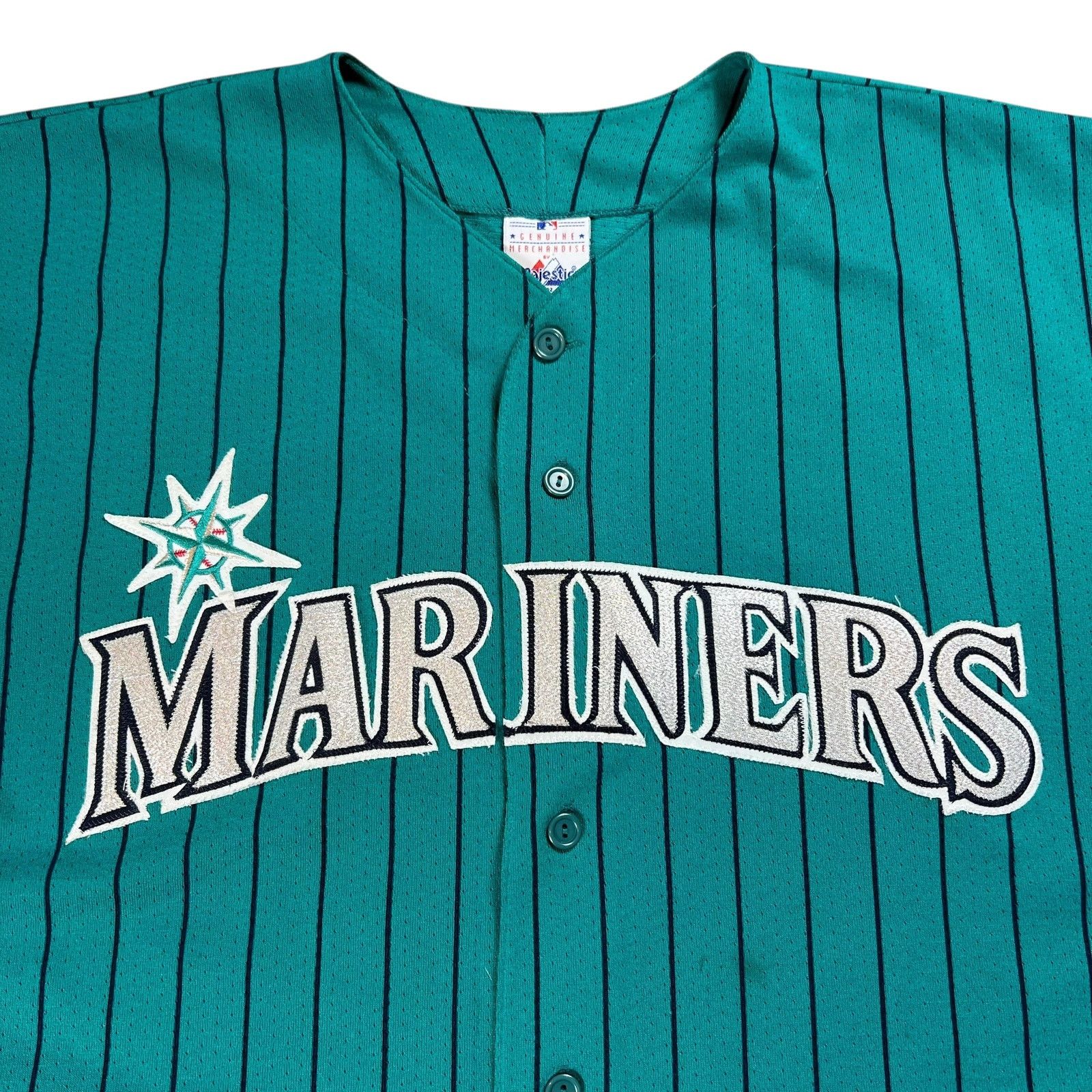 Majestic × Vintage Vintage 90s Majestic Seattle Mariners pin stripe MLB jersey Size US XL / EU 56 / 4 - 2 Thumbnail