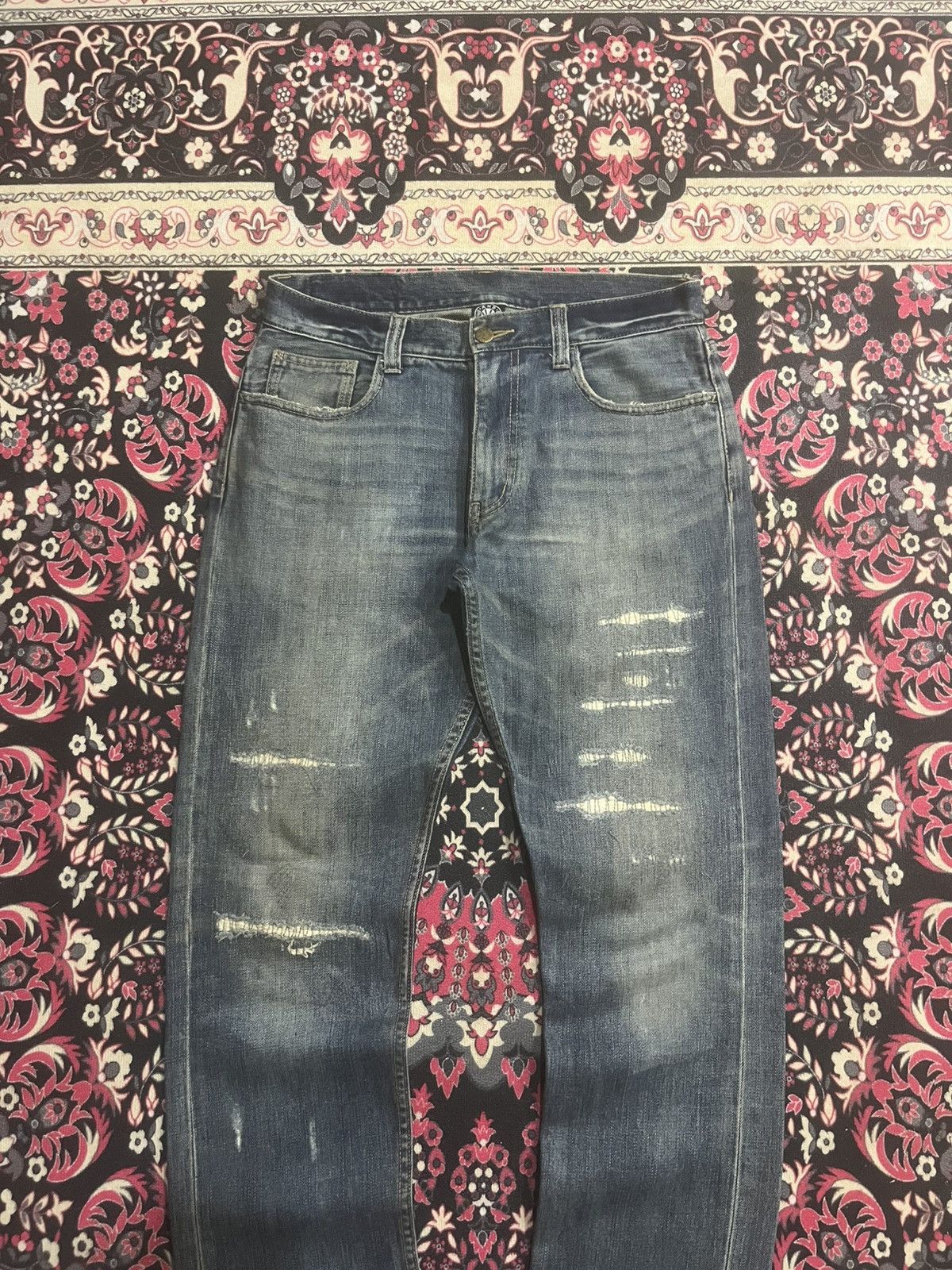 Japanese Brand Vintage And Suns Trust No One Sashiko Blue Whisker Jeans Size US 30 / EU 46 - 3 Thumbnail